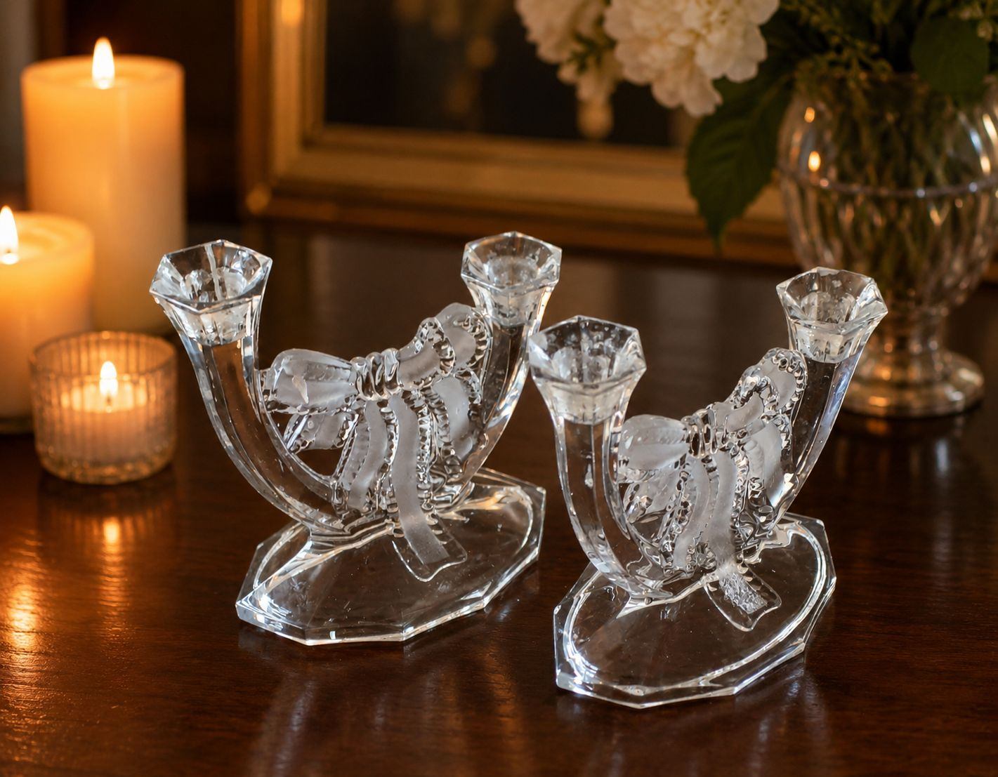 Evita Crystal Double Candle Holder set