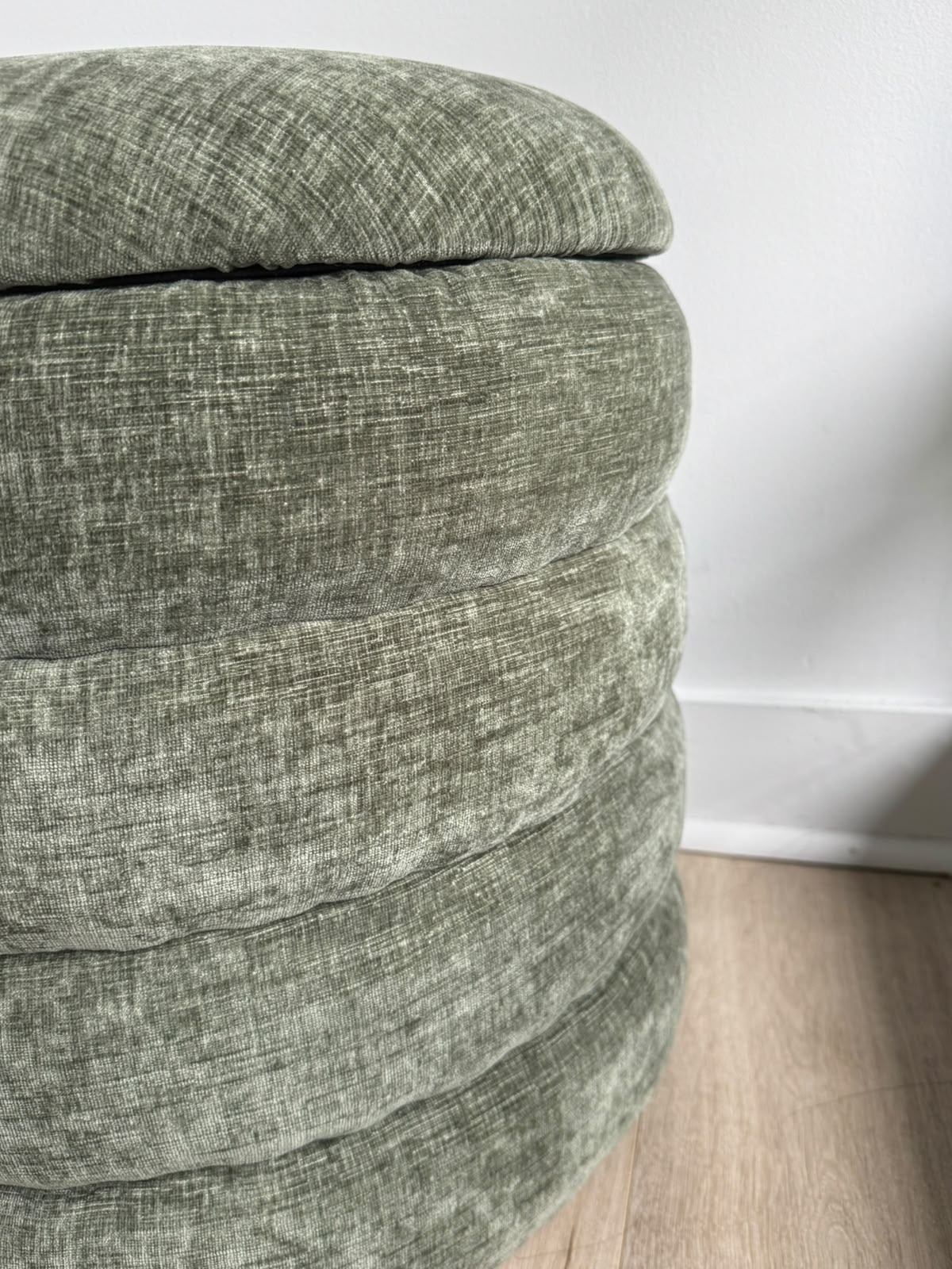 Green Velvet Storage Ottoman / Round Accent Stool, 18" x 18" - photo 4