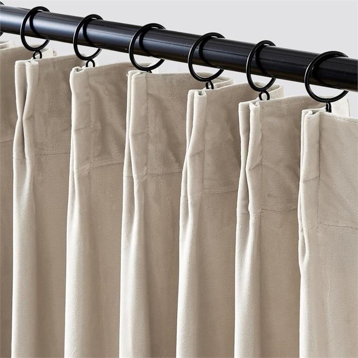 Beige Velvet Curtains - Pinch Pleat, Room Darkening