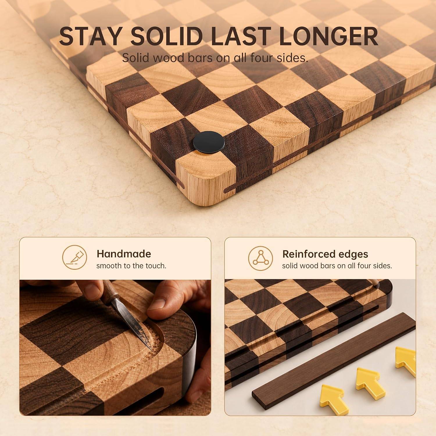 Walnut Checkered Wooden Chopping Board - photo 4