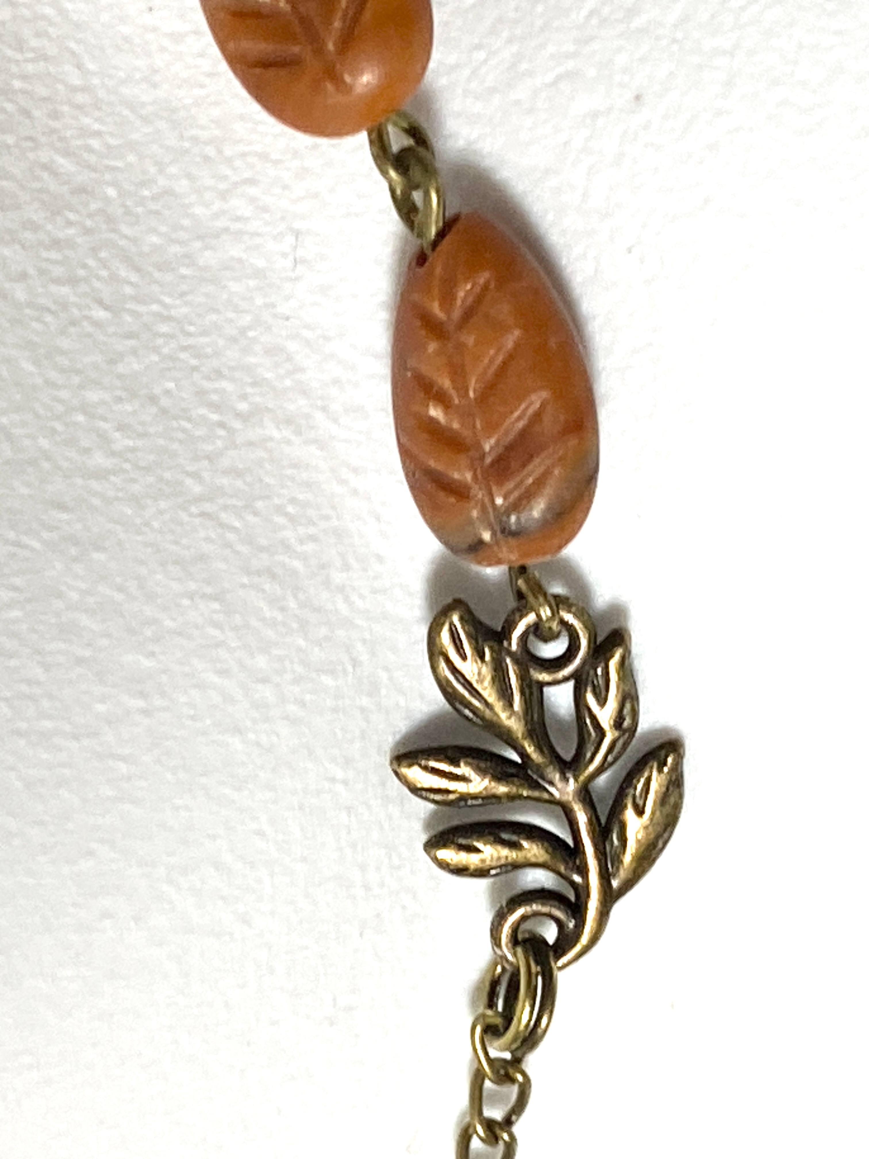 Brick Red Jasper Leaf Branch Short Necklace, Bronze Chain - photo 4