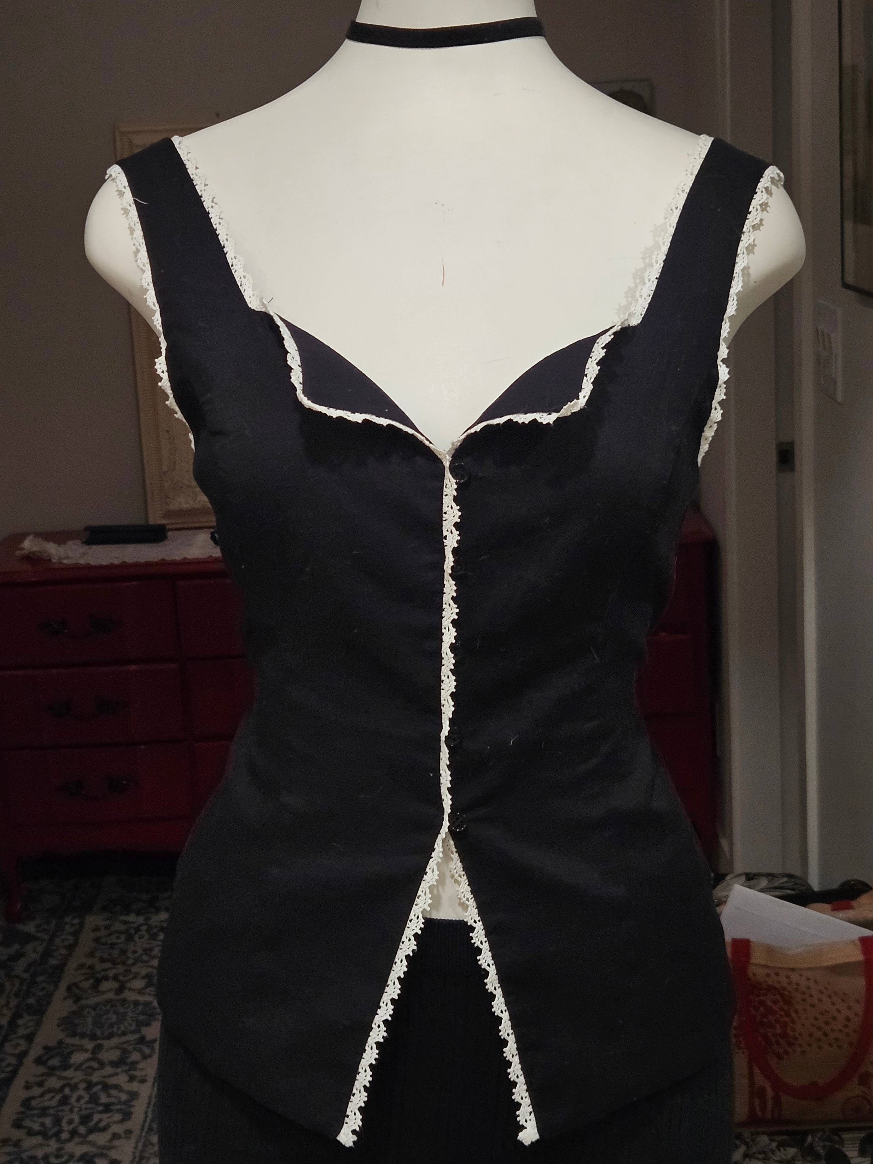 black and white corset vest