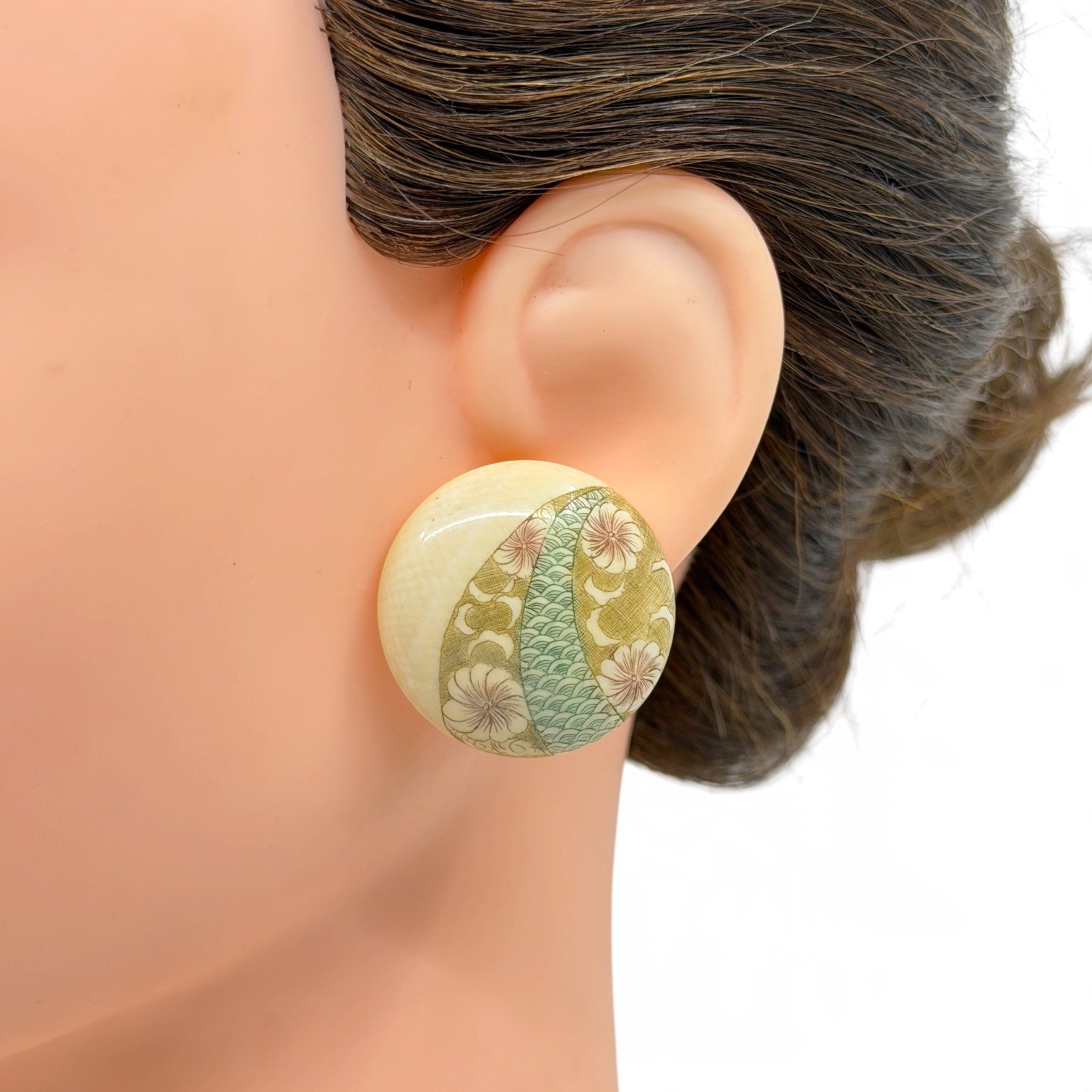 Vintage Japanese hand painted bone earrings - GM1108 - photo 4