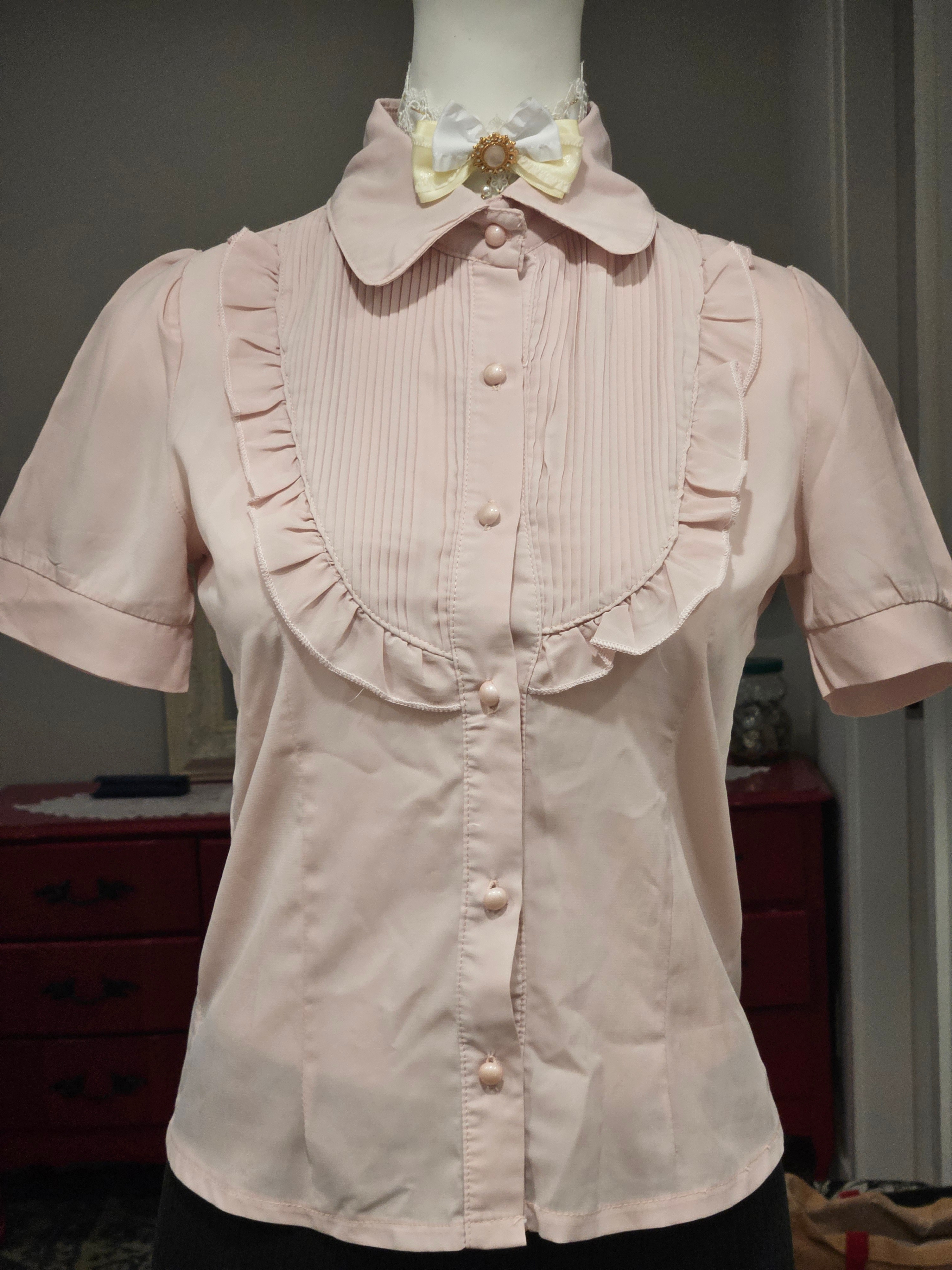 Ruffle panel bust  button-up blouse