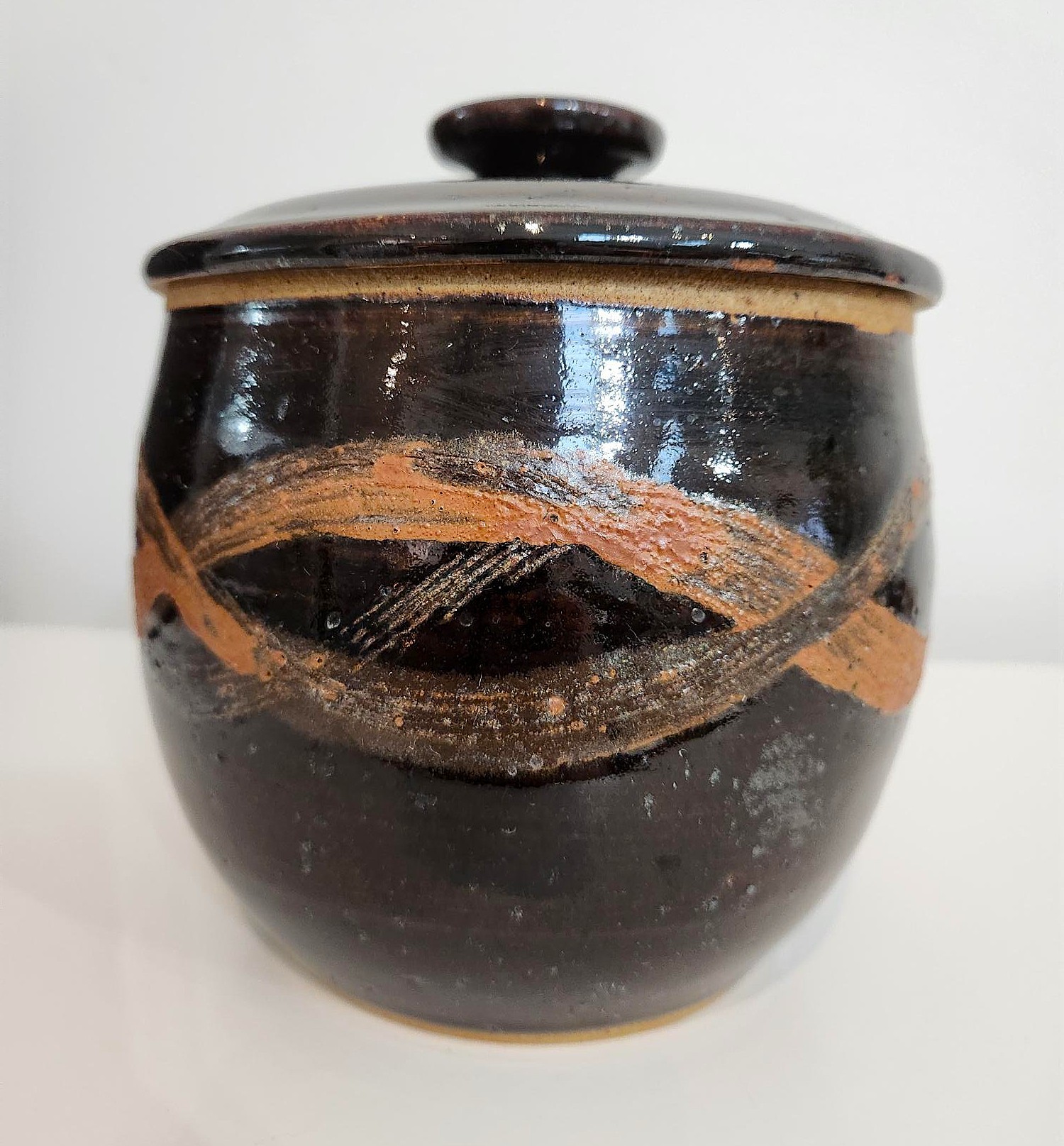 Studio Pottery Stoneware Lidded Jar, Artist Signed - photo 3