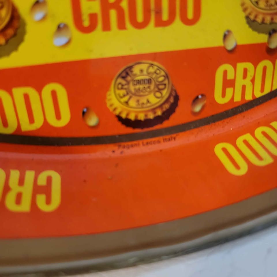 vintage Crodo metal advertising tray featuring a repeating - photo 3