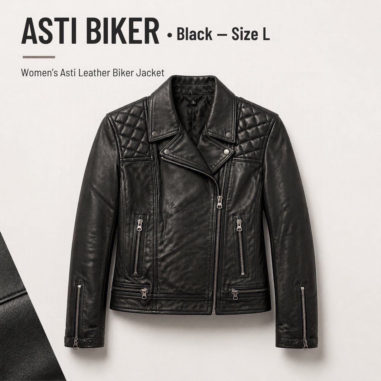 JKT-035 — Women's Asti leather biker jacket — brand new, size L