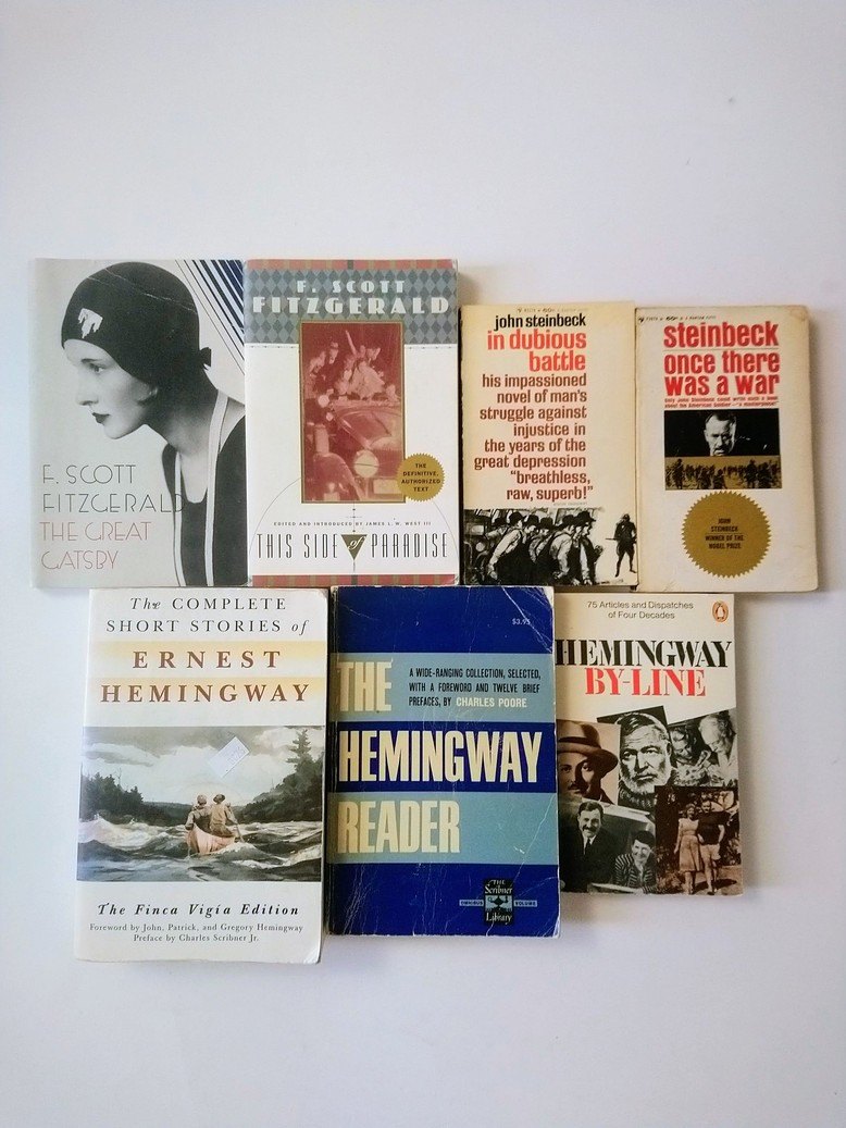 F. Scott Fitzgerald, John Steinbeck, Ernest Hemingway books!
