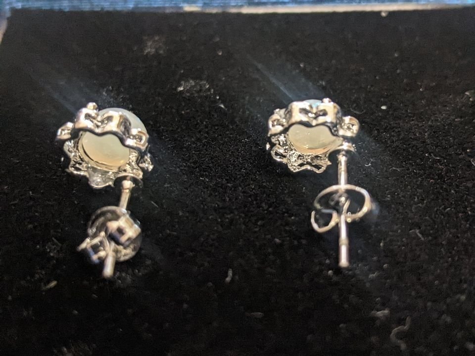 Ear rings with OPAL, created white fine opal earrings - photo 3