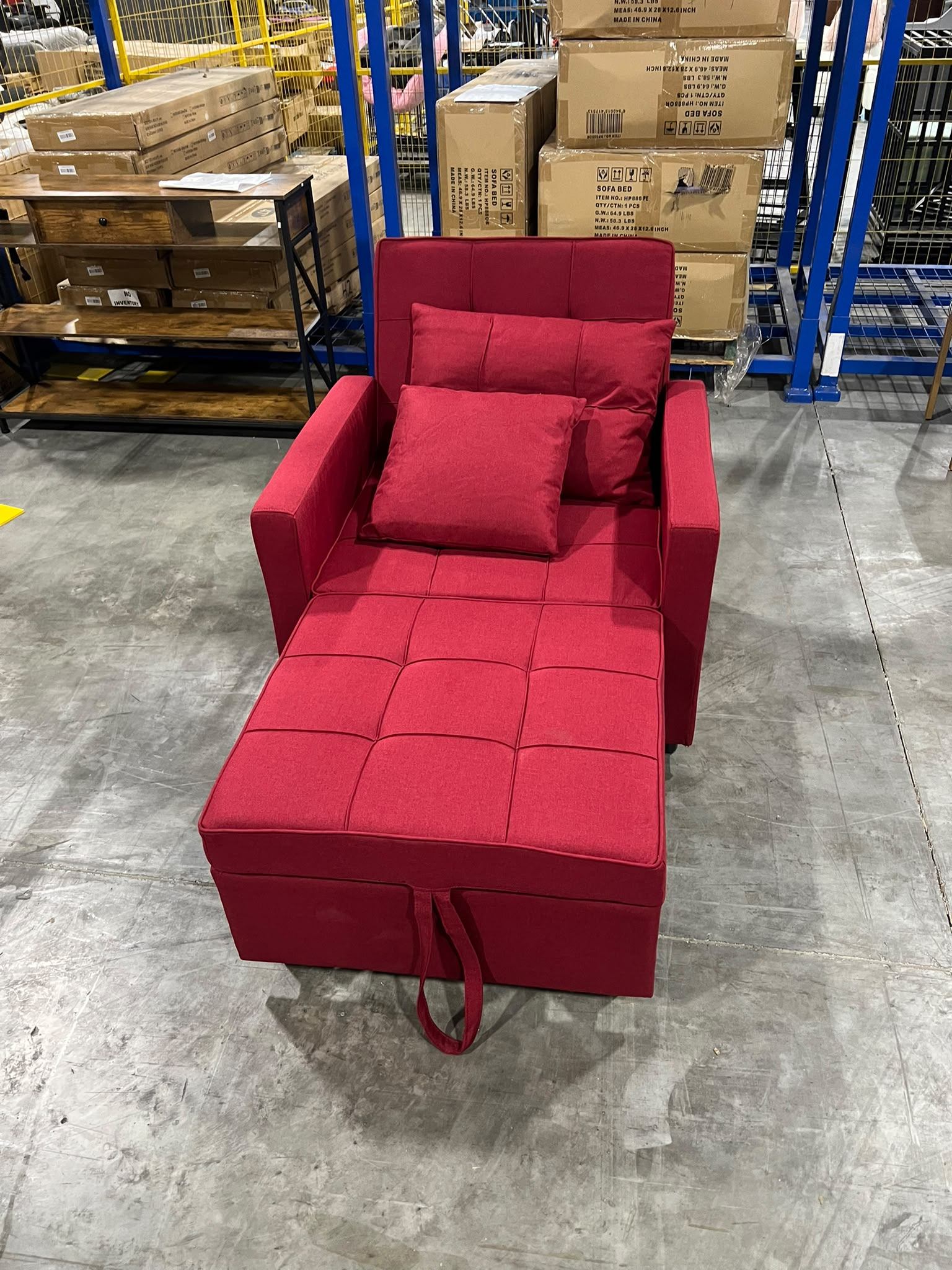 Red Sofa Bed Armchair $149 🛋️ Brand New – Fabric, Pull-Out Bed