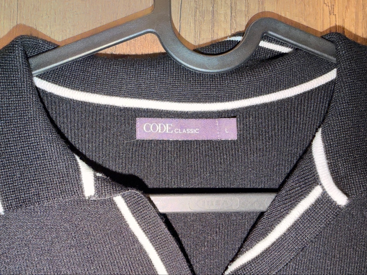 CODE Classic Black Polo Top with White Trim, Size L - photo 2