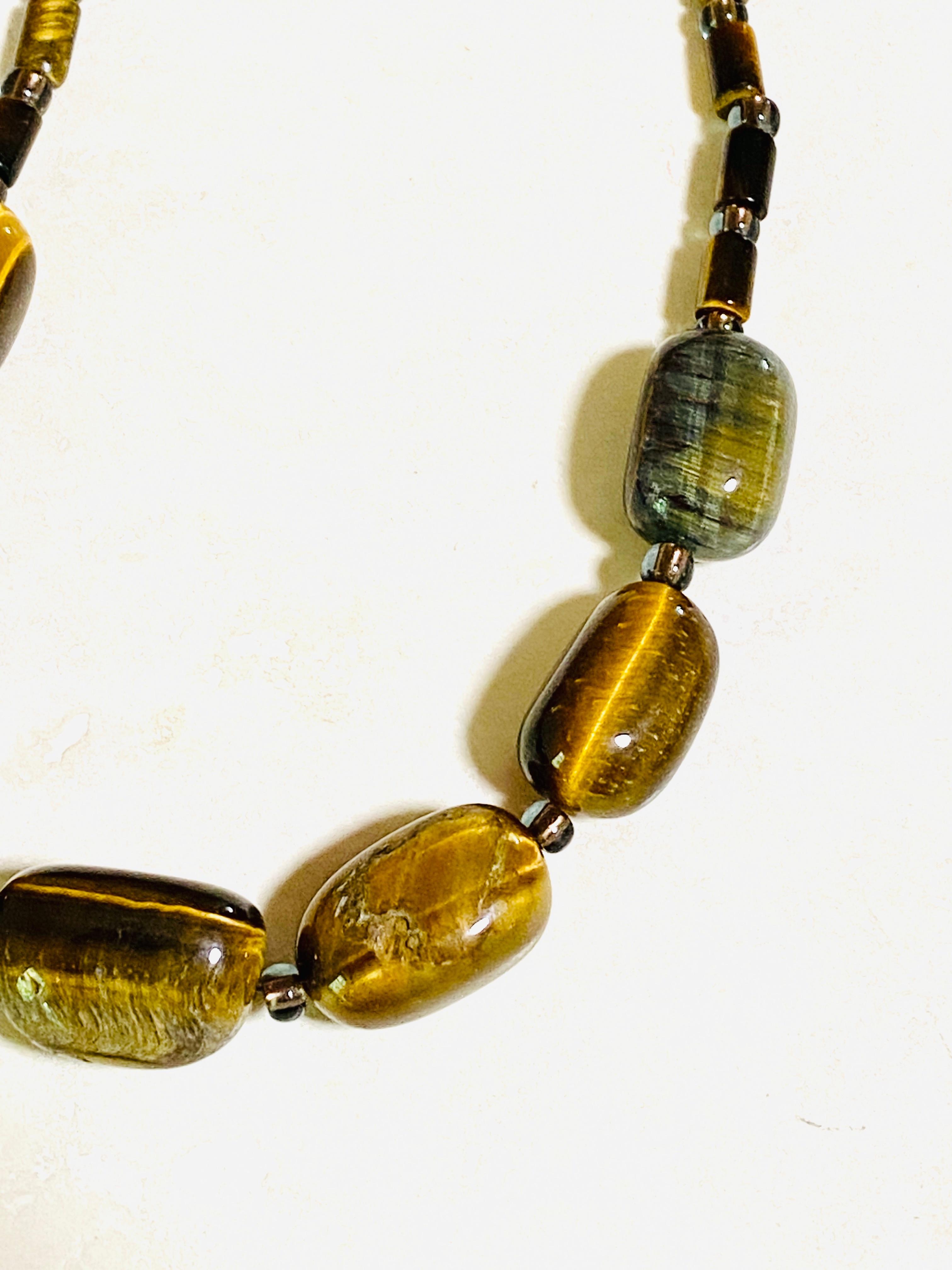 Tiger's Eye Short Necklace, Tumbled Gemstone Beaded Necklace - photo 4