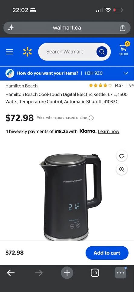 Electric Kettle 1.7L 1500W Hamilton Beach (New)