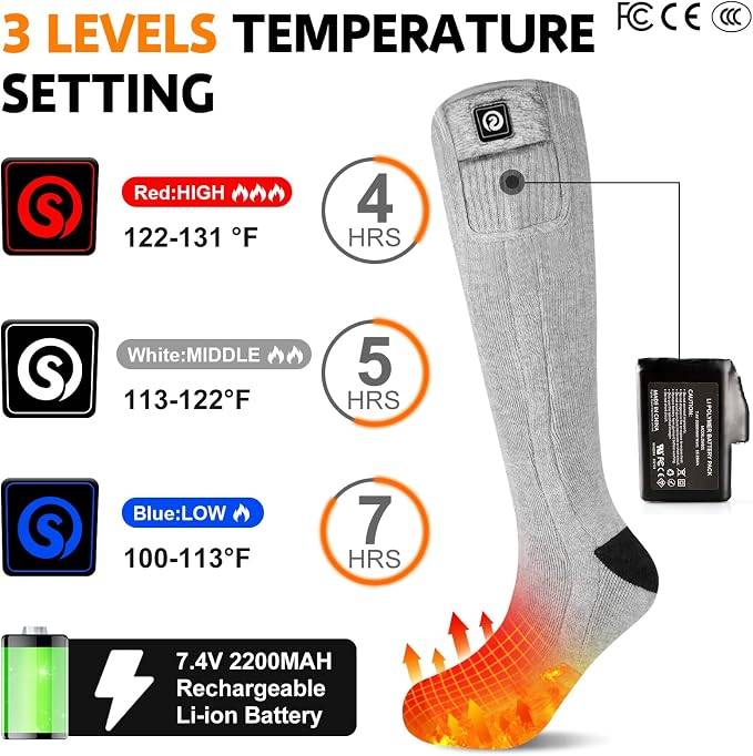 UNISEX HEATED SOCKS, RECHARGABLE BATTERY POWERED - photo 3