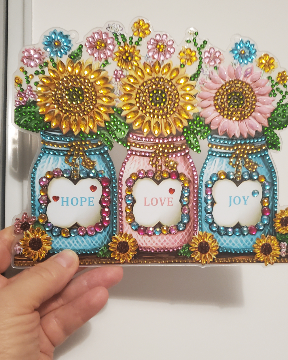 Sunflower "Hope Love Joy" Finished Diamond Art Hanging - photo 2
