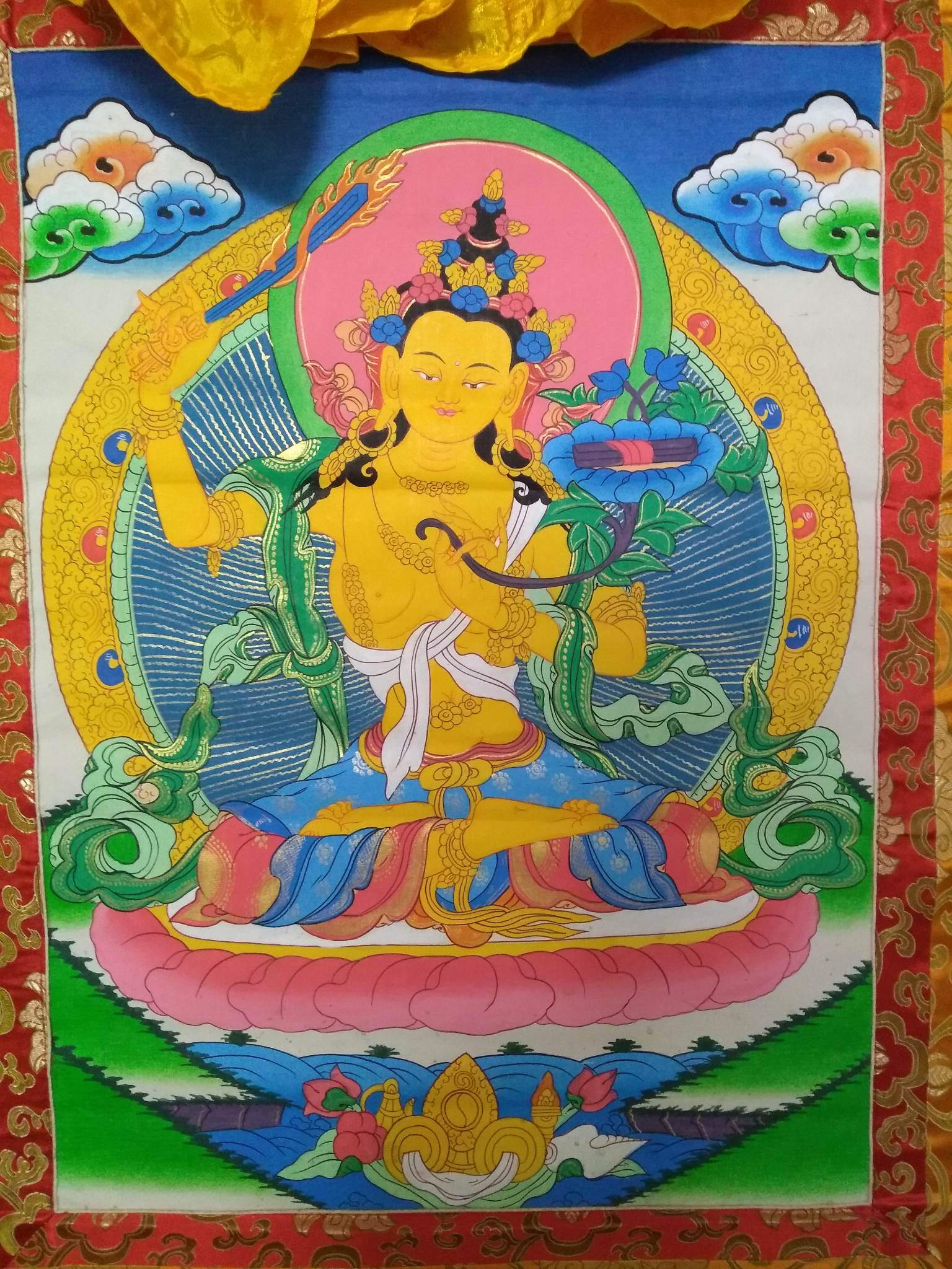 Large Hand-Painted Nepalese Manjushri Thangka