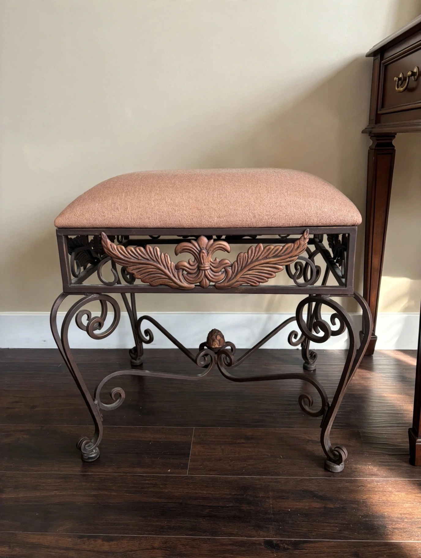 Wrought Iron Vanity Stool with Fabric Cushion