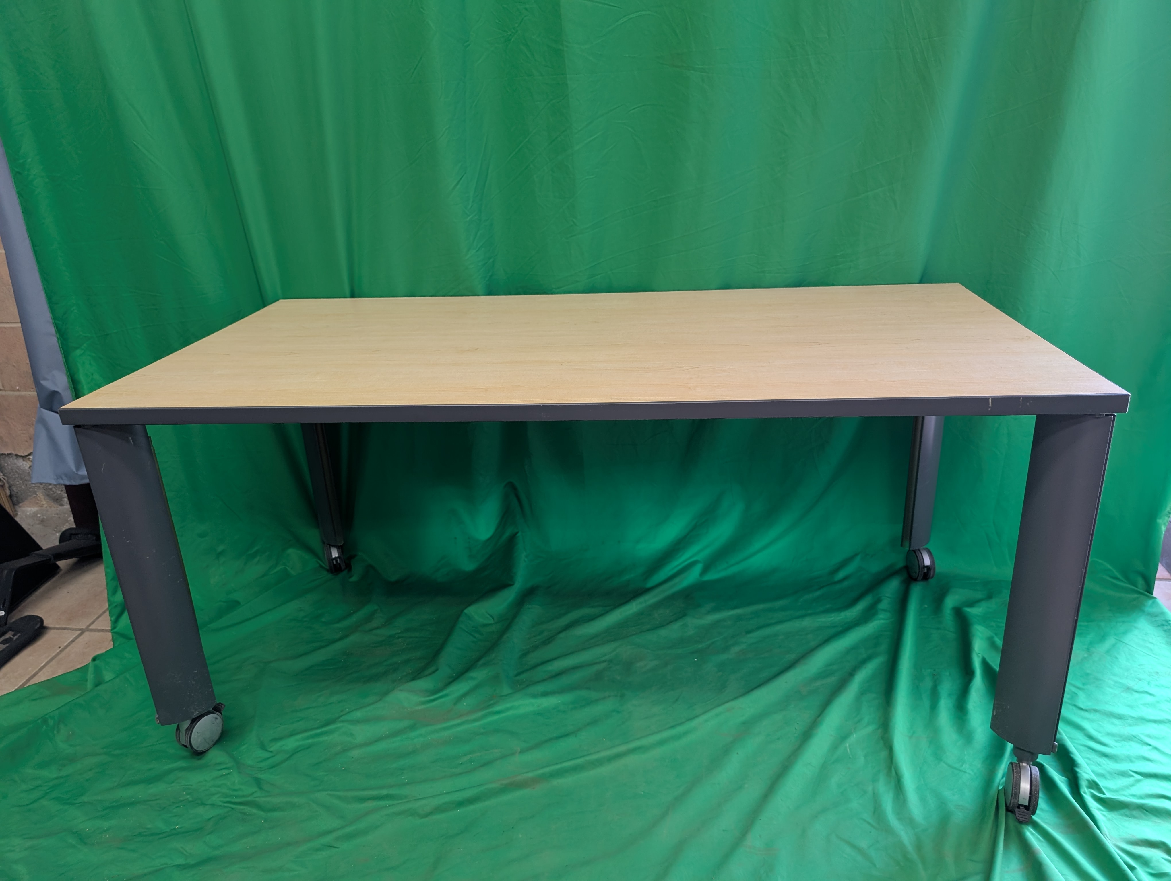 Mobile Work Table with Light Wood Finish - photo 3