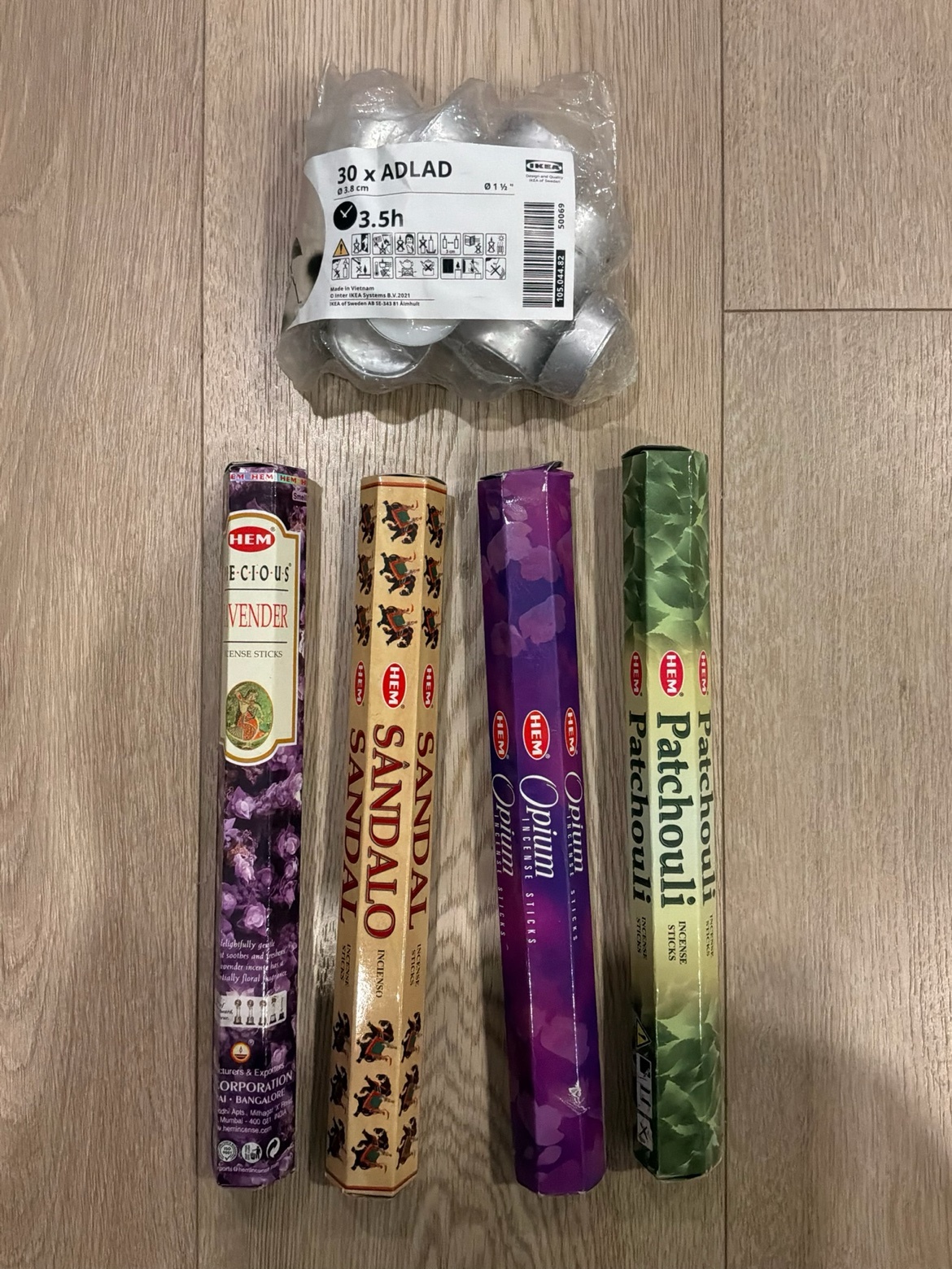 IKEA ADLAD Tealights (15pcs) + HEM Incense Bundle (4 Scents)