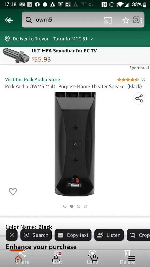 NEW Polk Audio OWM5 Home Theatre Speakers - Pair, Never Used