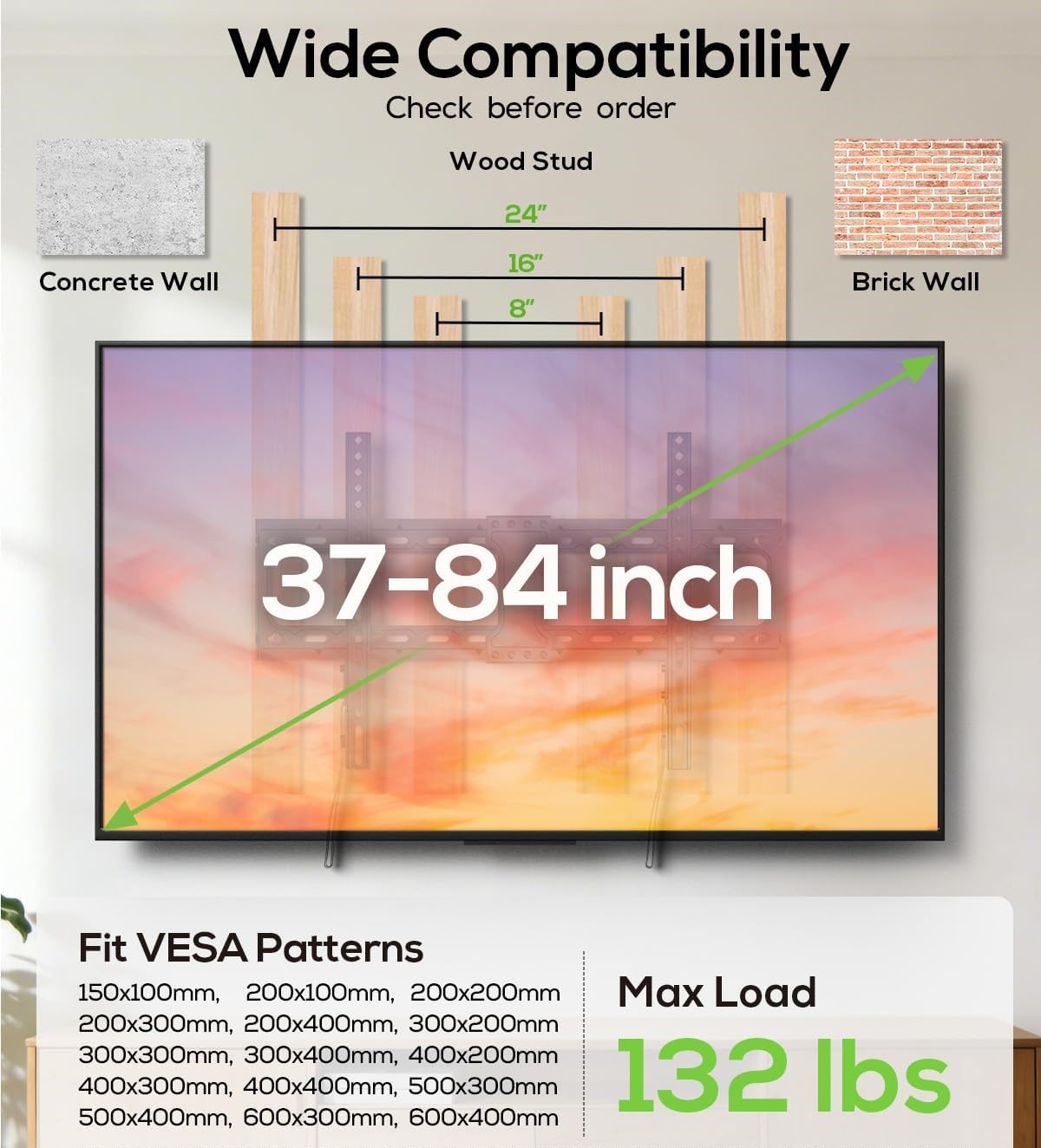 TV Wall Mount (37"–84" TVs, Max VESA 600x400mm) - photo 2