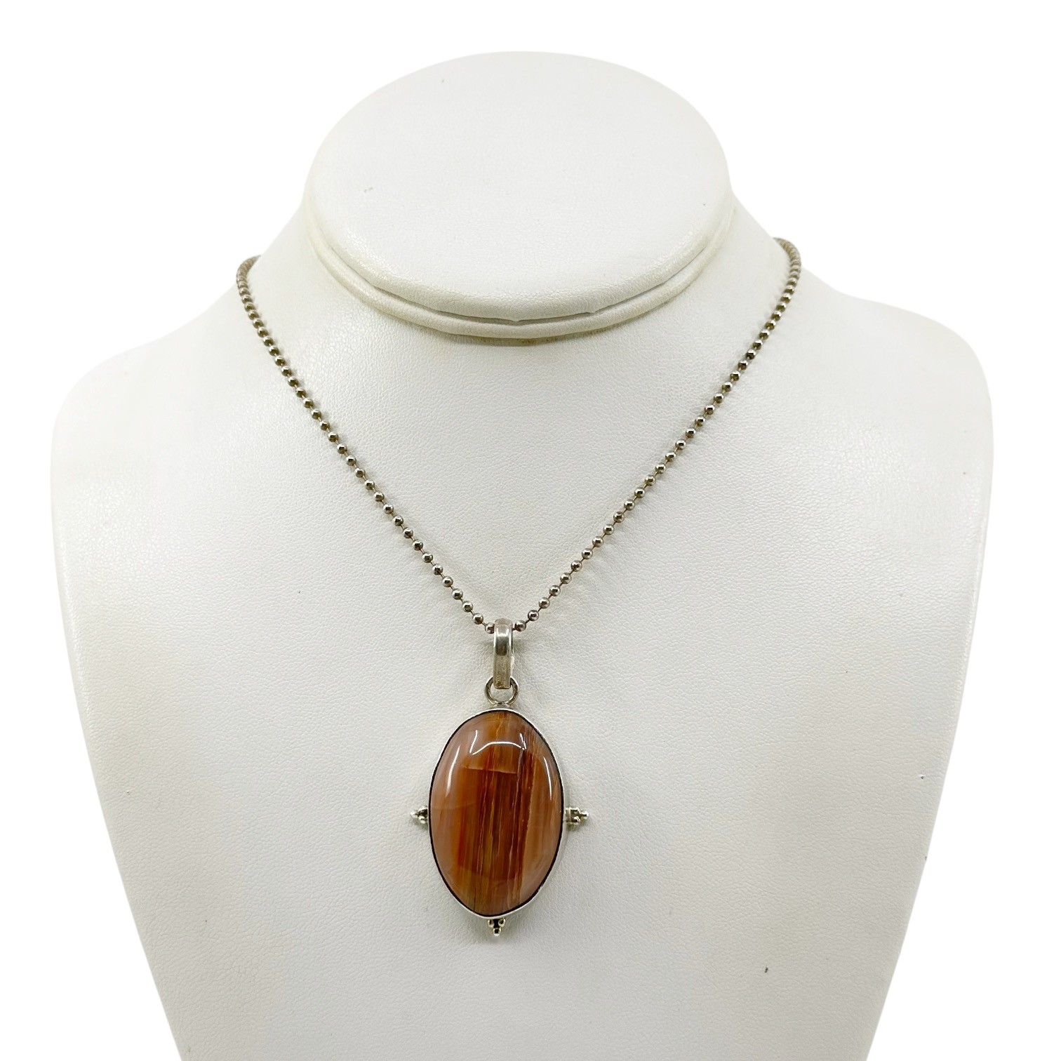 Sterling silver Petrified wood cabochon pendant - GM1082 - photo 3