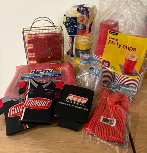 Party Supplies Lot – Red Plates, Cups, Utensils + More