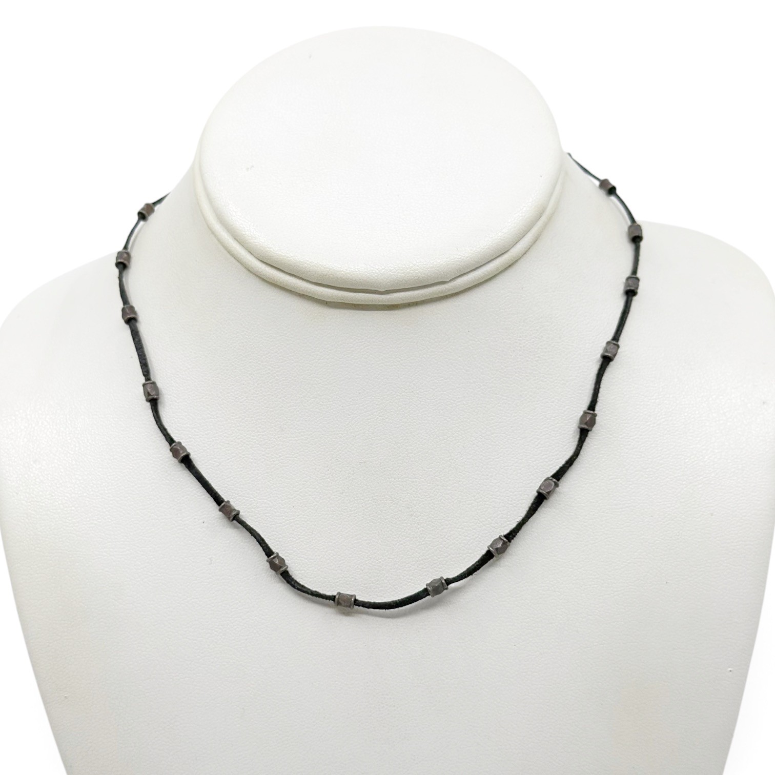 Vintage Sterling silver bead cord necklace - GM1029