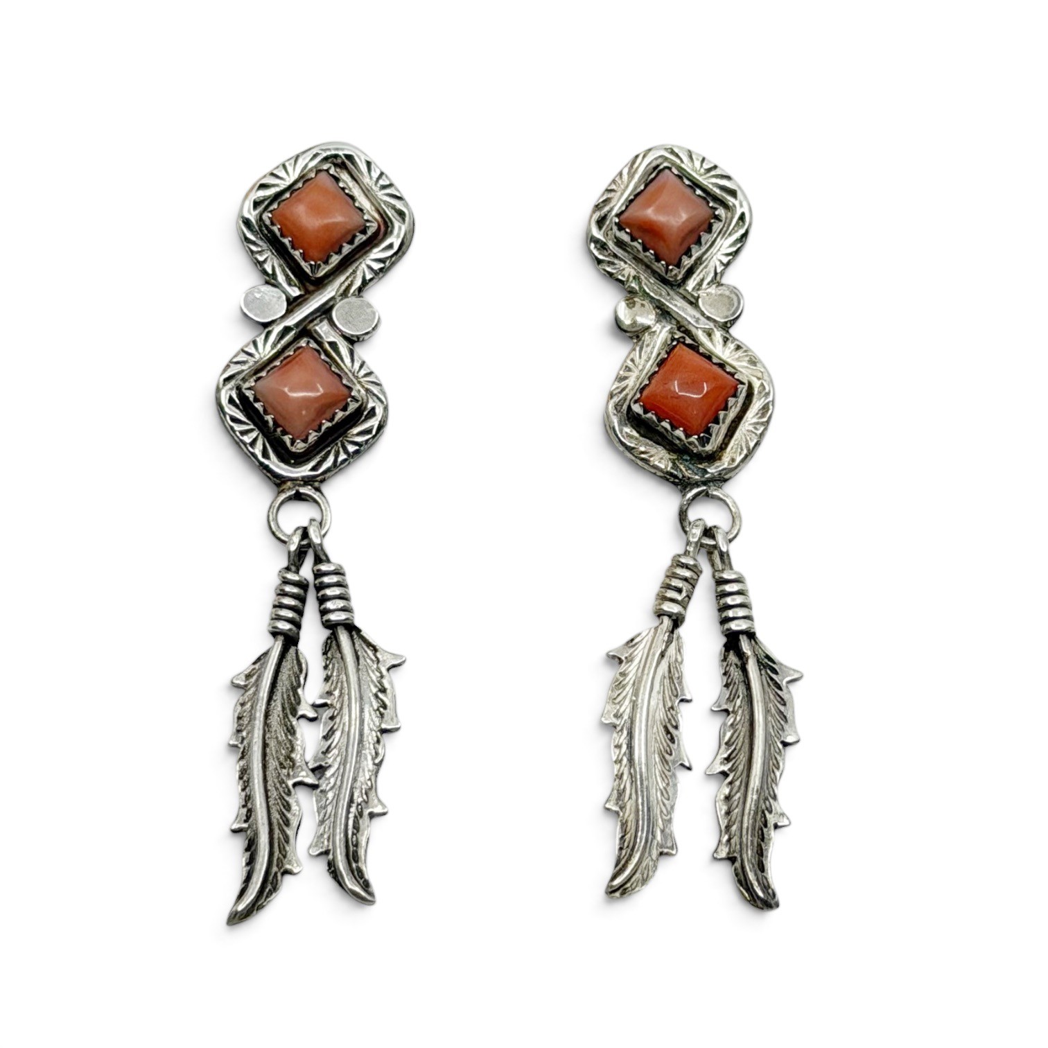 Navajo Fannie Platero sterling silver spiny oyster drop earrings - photo 2