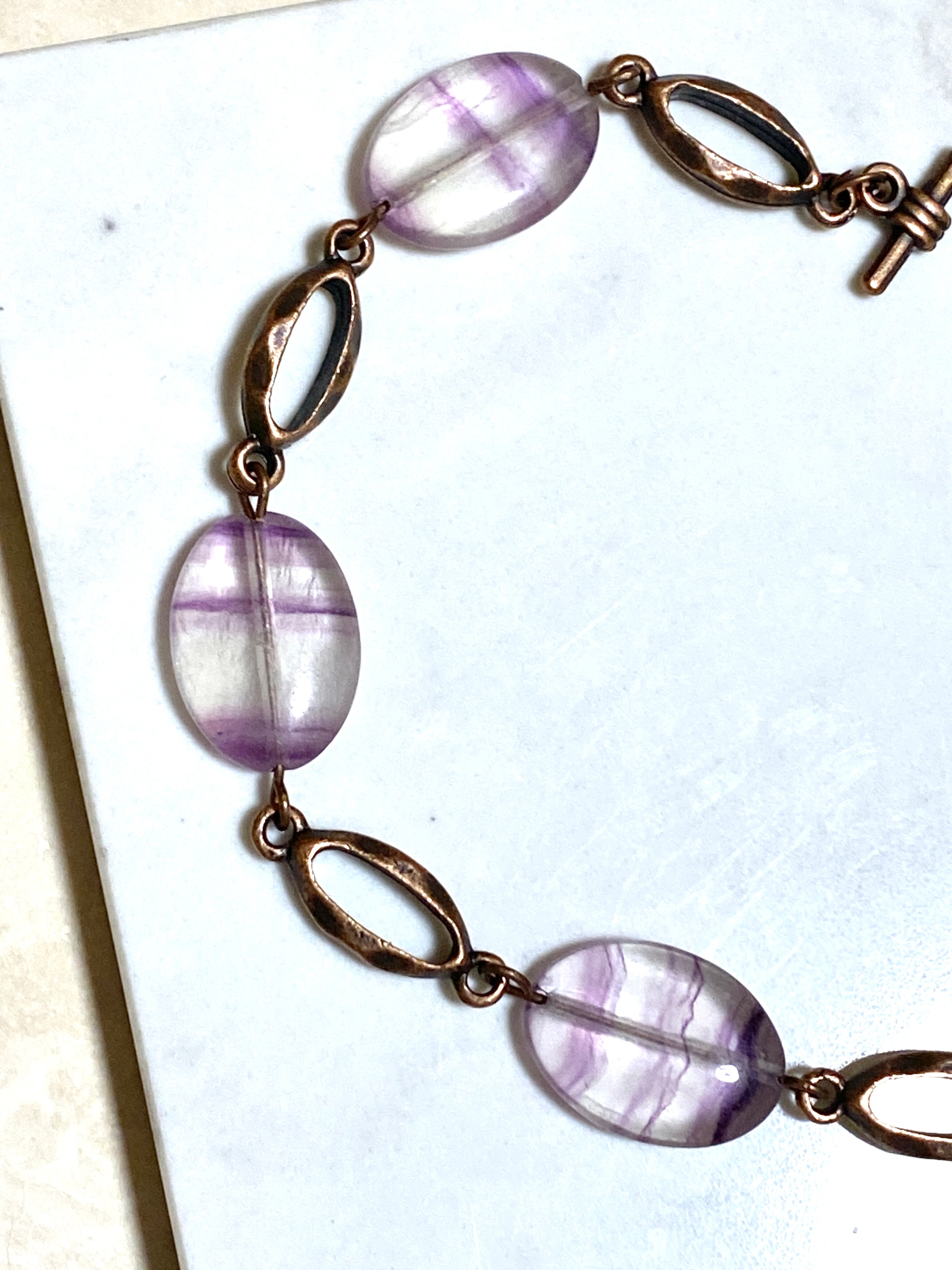 Purple Rainbow Fluorite Boho Bracelet, Gemstone & Copper Links - photo 4