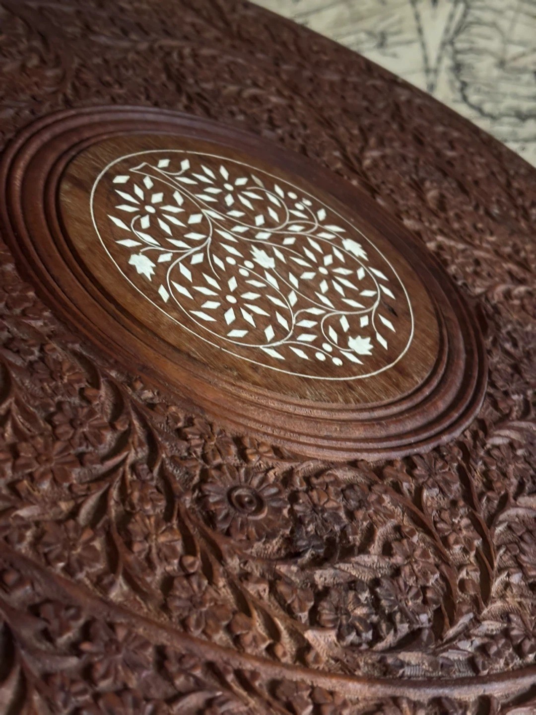 Anglo-Indian Carved Table Top Only — Sheesham 21in - photo 3