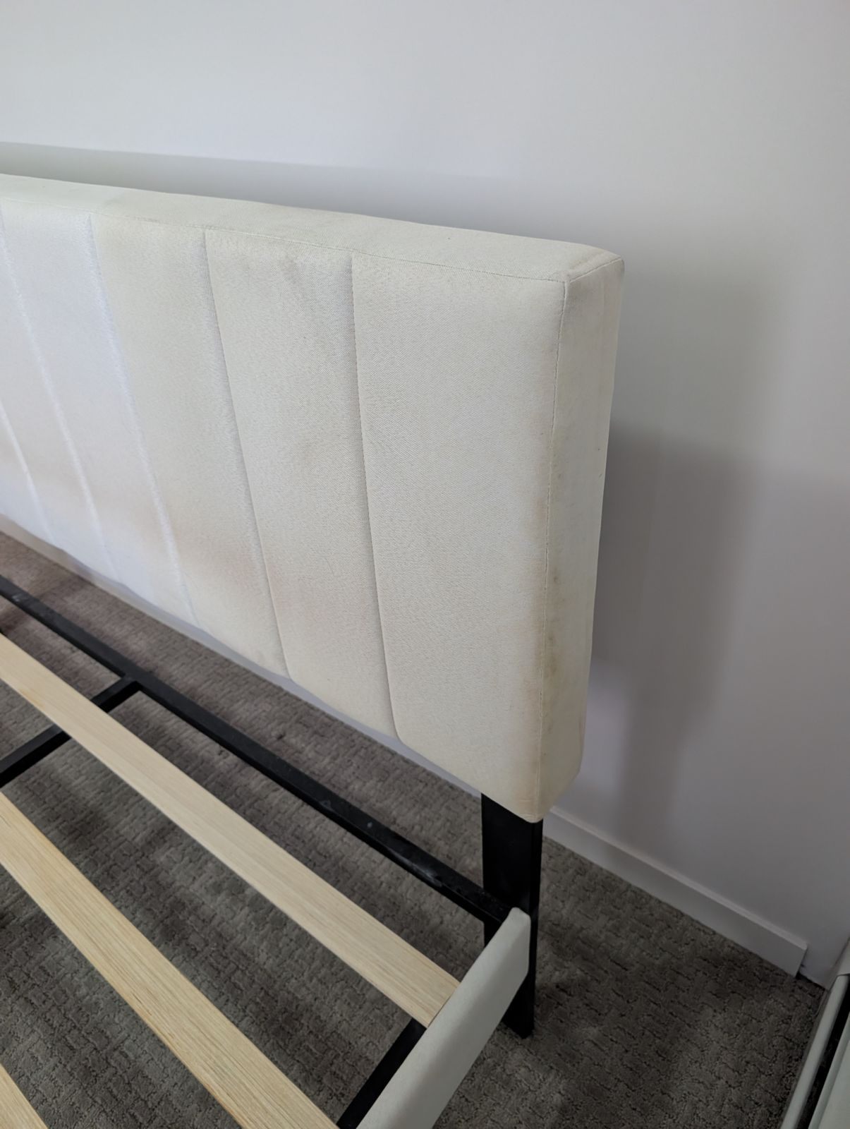 Queen Bed Frame w/ Upholstered Headboard + Mattress – Make Offer - photo 3