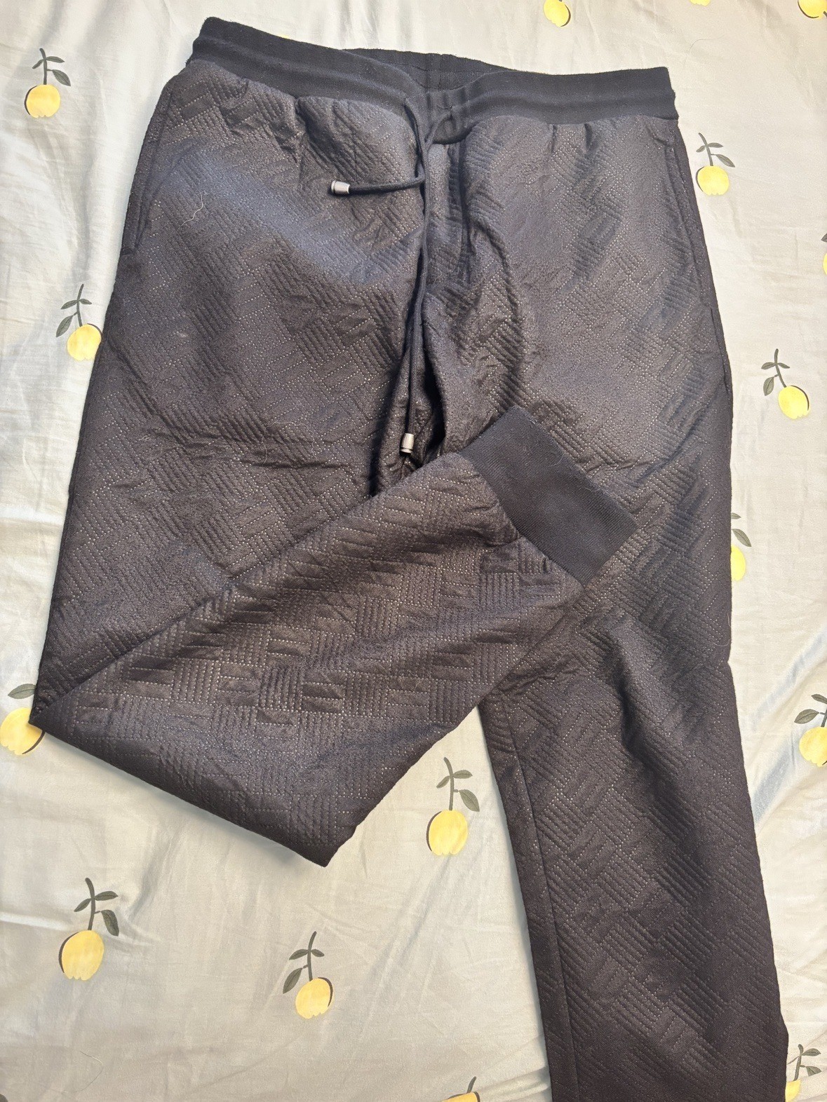 Men's black quilted sweatpants — size 35, new