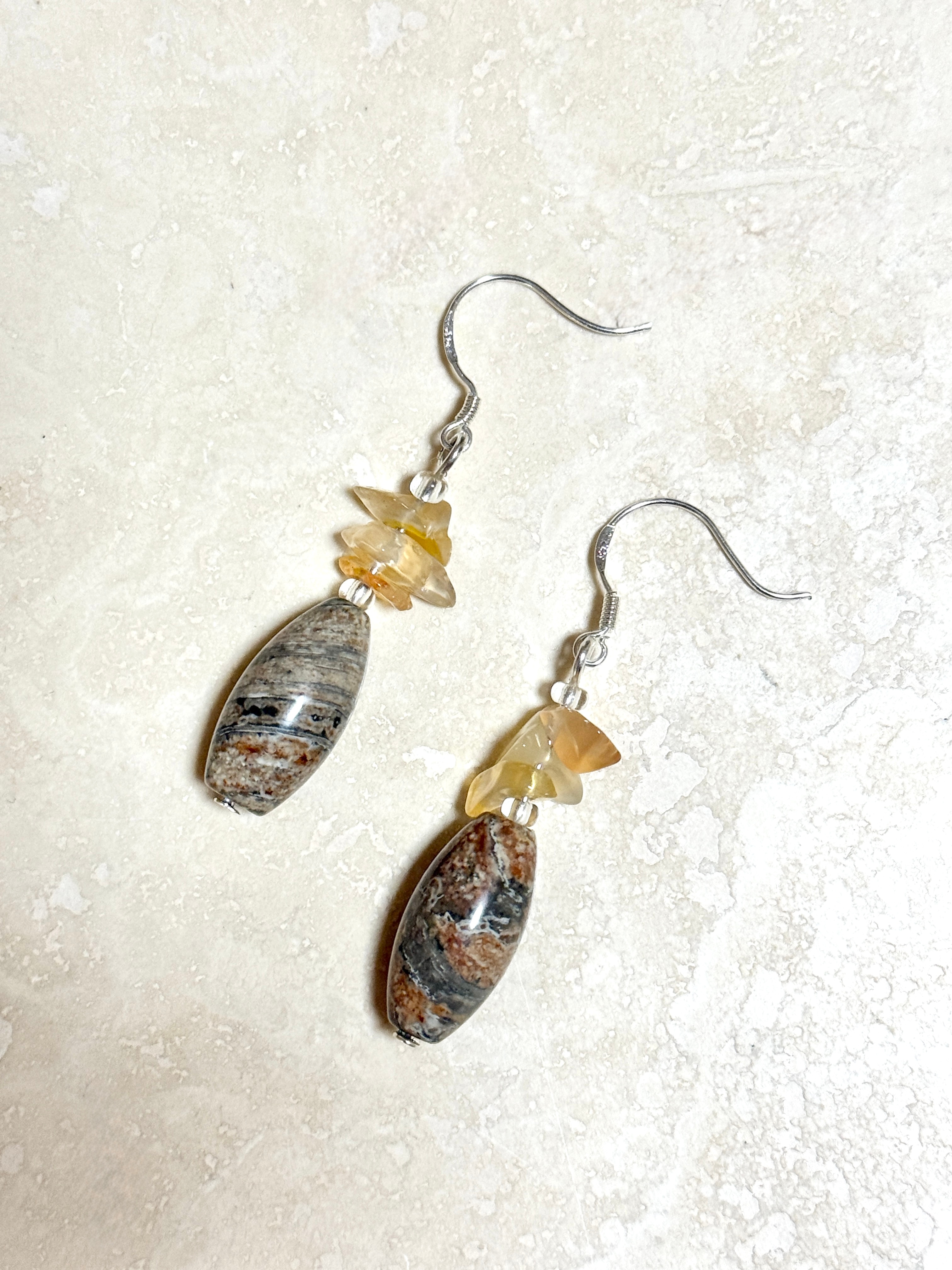 Earthy Convoluted Jasper Earrings, Sterling Silver Hook - photo 2