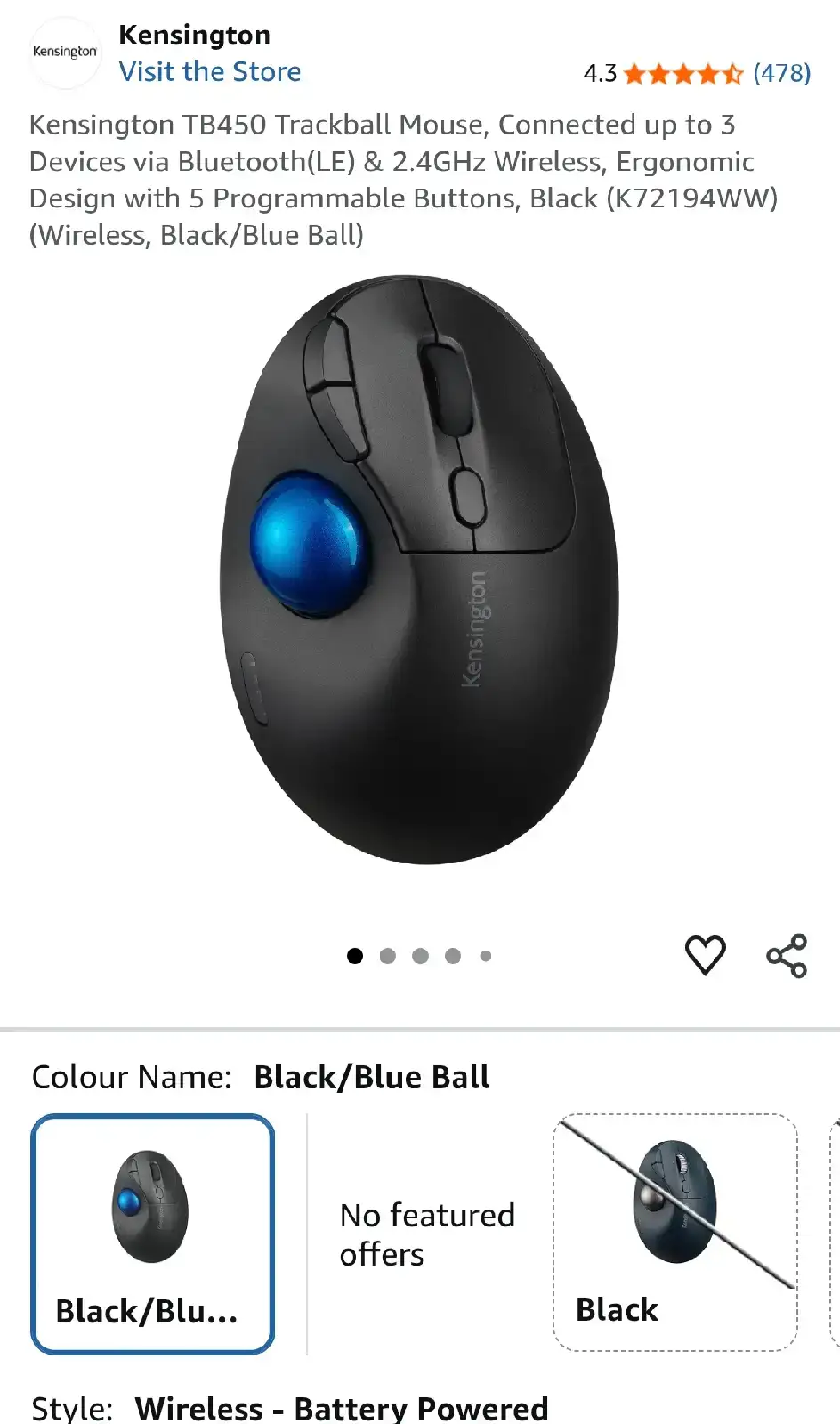 Kensington Pro Fit Ergo TB450 Wireless Trackball
