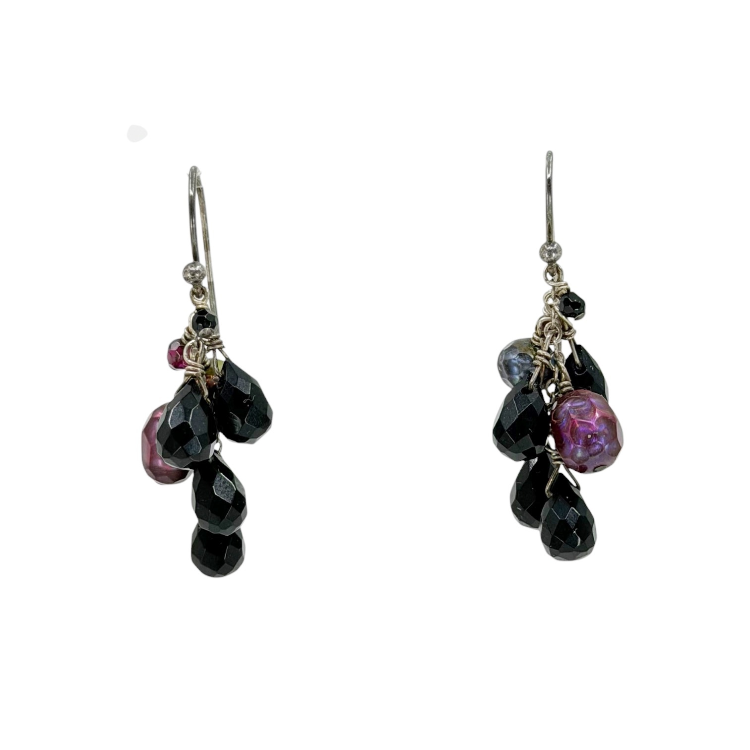 Hand Made sterling silver Onyx & pearl beads drop earrings