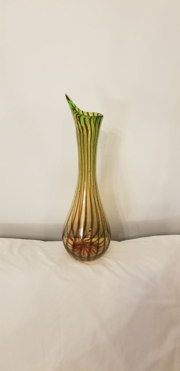 Art Glass Vase – Green with Red Stripes, Tall - photo 4