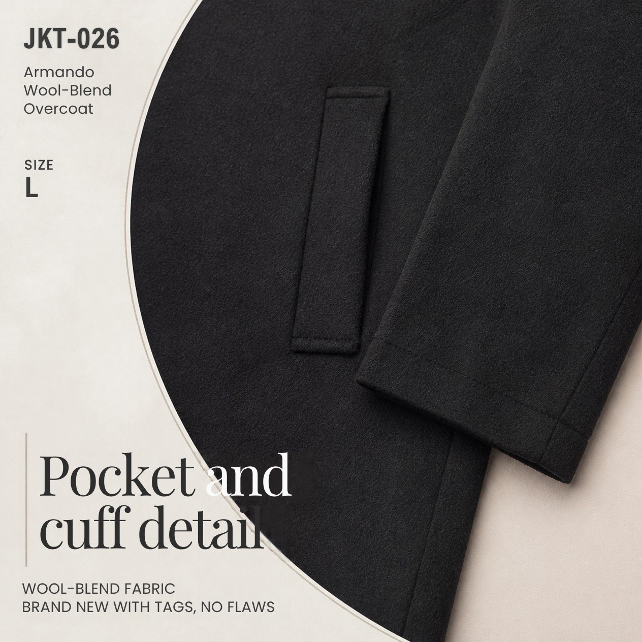 JKT-026 — Men's Armando wool overcoat — brand new, size L - photo 4