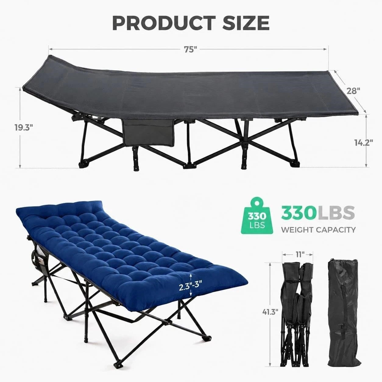 Navy Folding Cot with Mattress — Brand New - photo 3