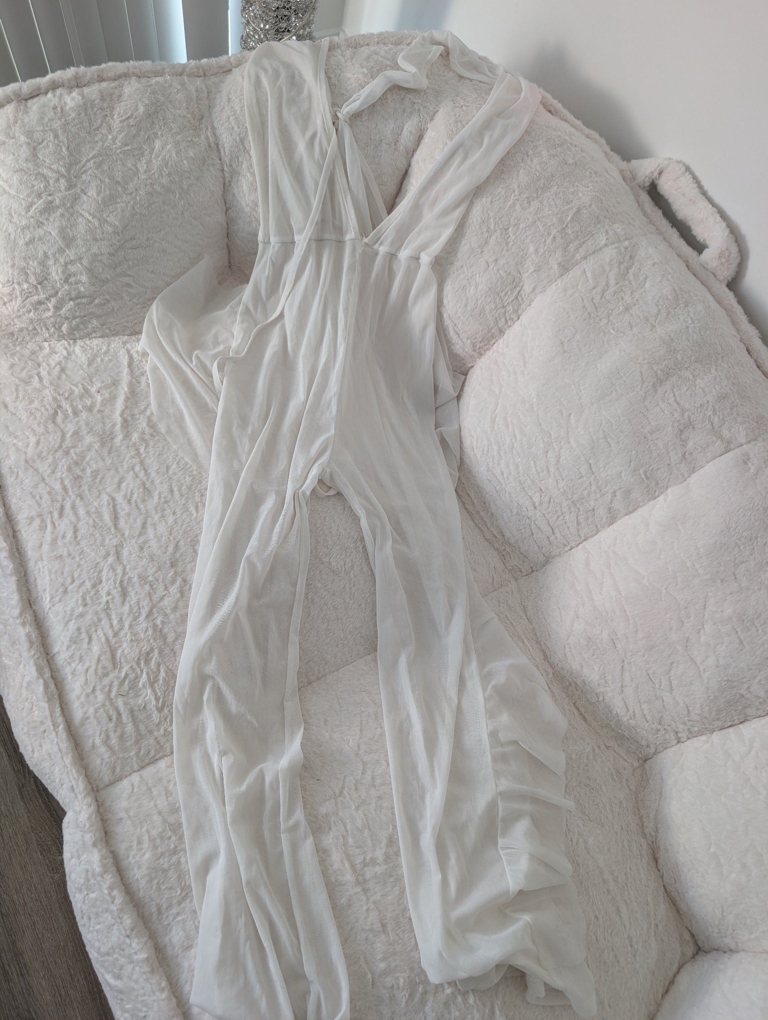 White Sheer Wide-Leg Jumpsuit
