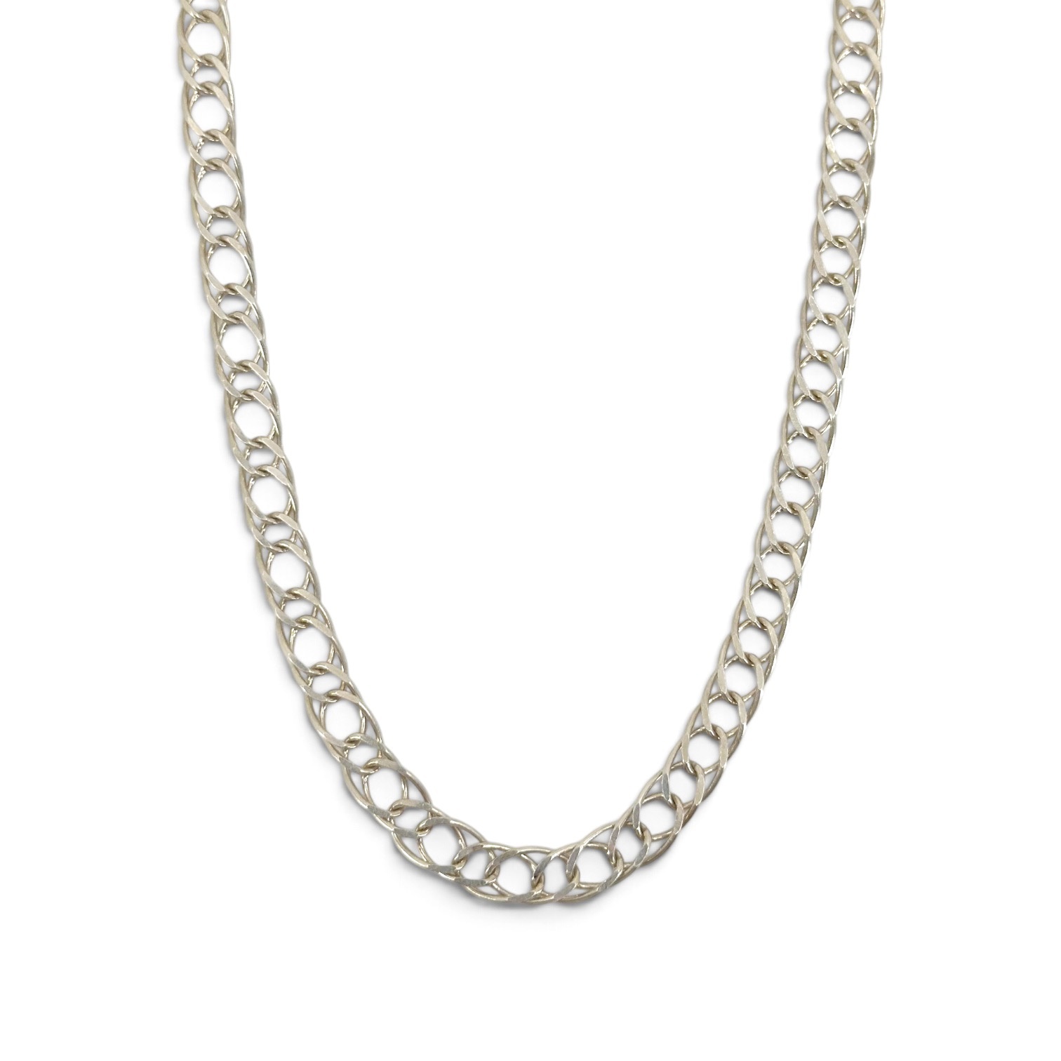 vintage sterling silver double curb link chain necklace - GM1054