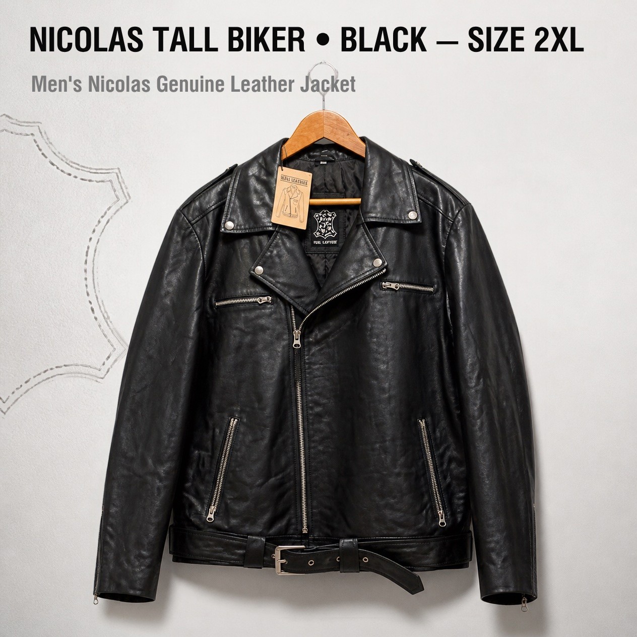 JKT-027 — Men's Nicolas tall leather biker — brand new, size 2XL