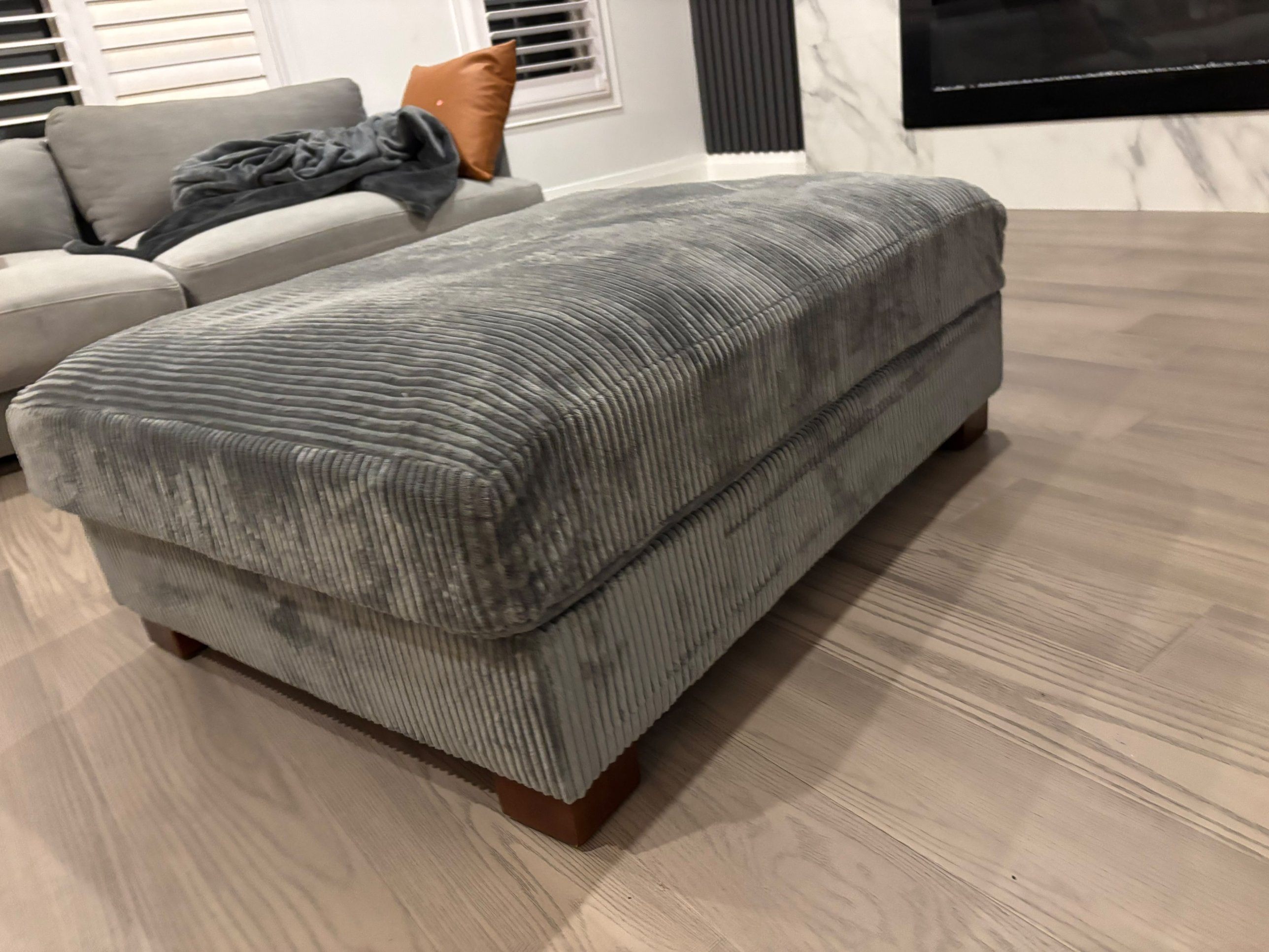 Large Grey Corduroy Ottoman / Coffee Table Bench - photo 3