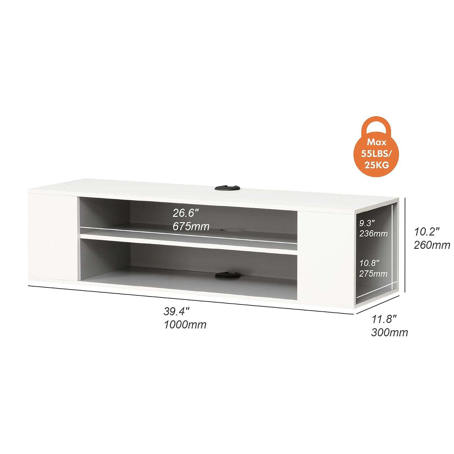 Modern White Wall-Mounted Floating TV Console / Media Shelf - photo 4