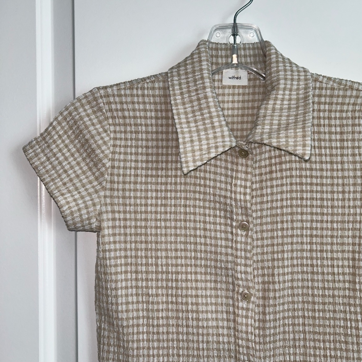 Wilfred Beige Gingham Crinkle Shirt – XS, Like New - photo 2