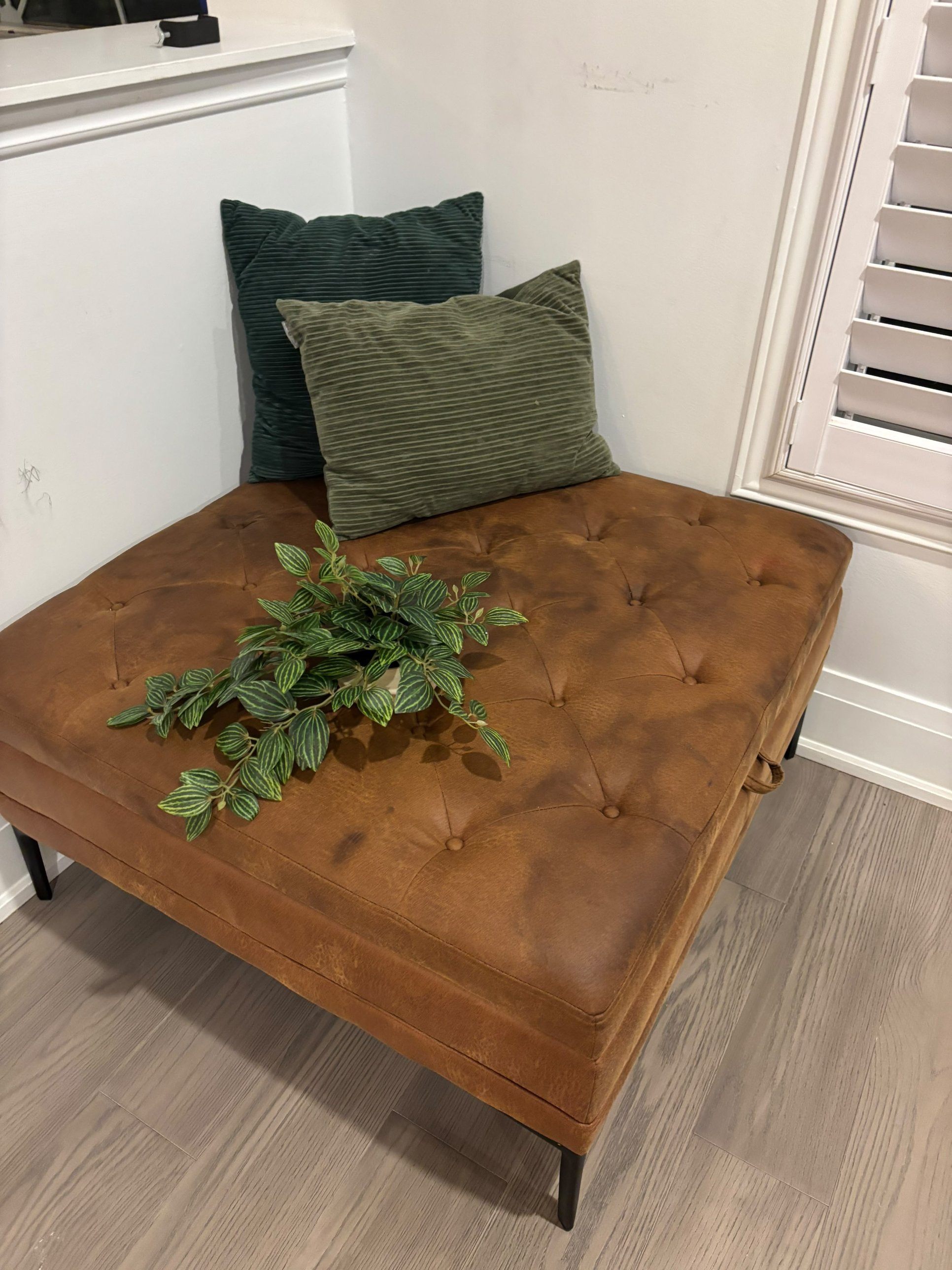 Large Brown Leather Tufted Ottoman / Coffee Table - photo 2