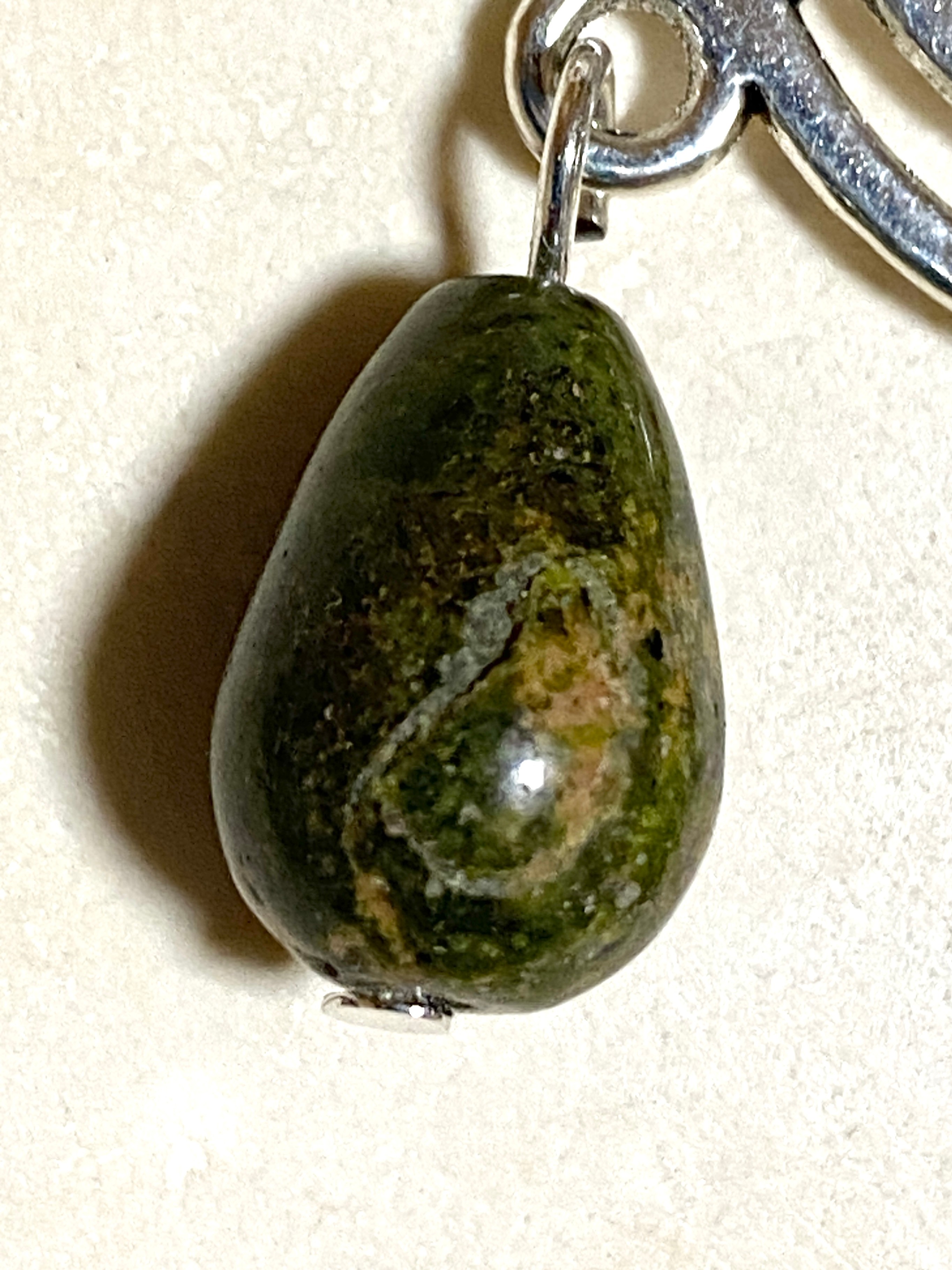 Dark Green Unakite Triqueta Earrings, Sterling Silver Hooks - photo 5