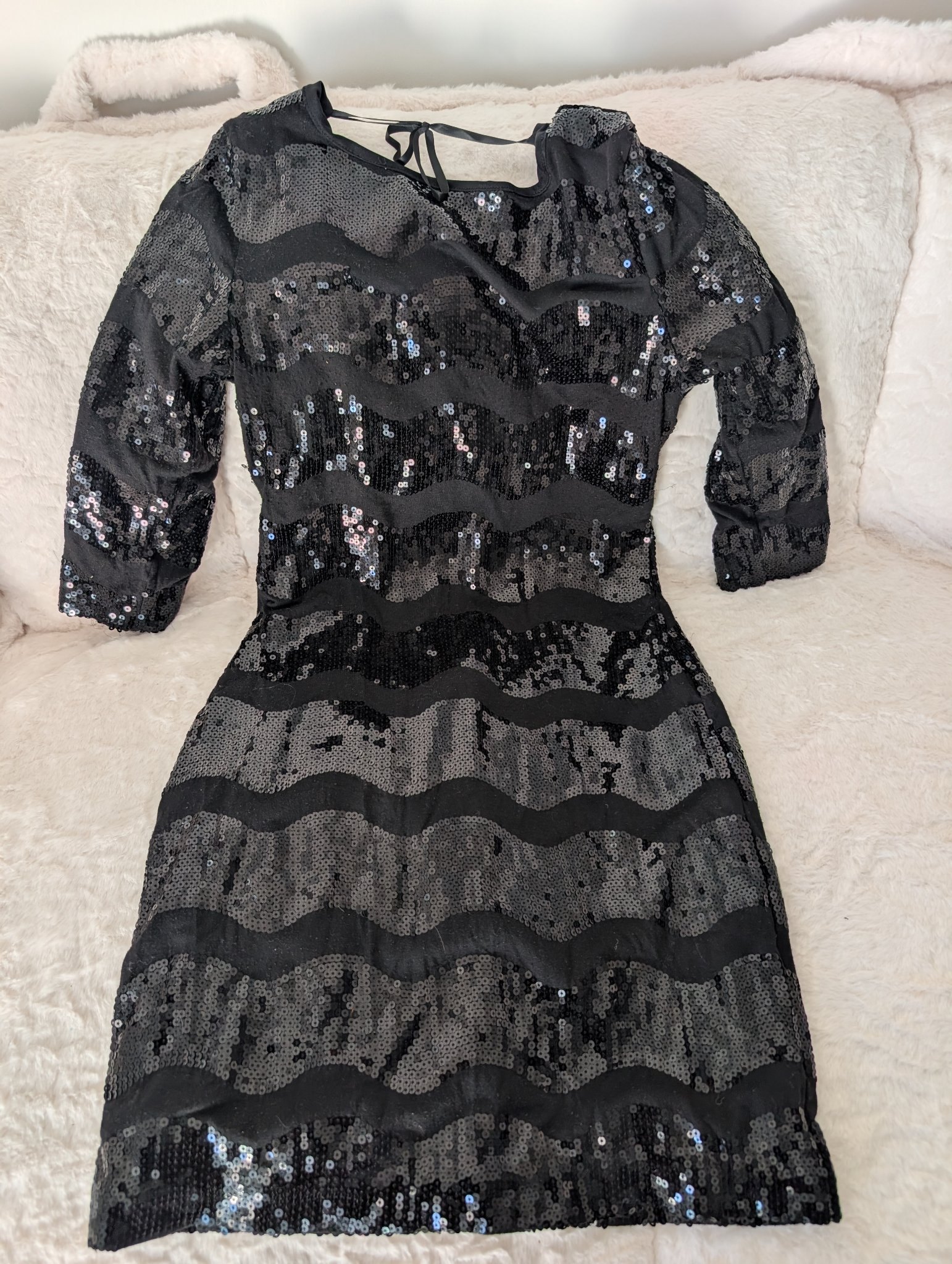 Black Sequin Striped Mini Dress