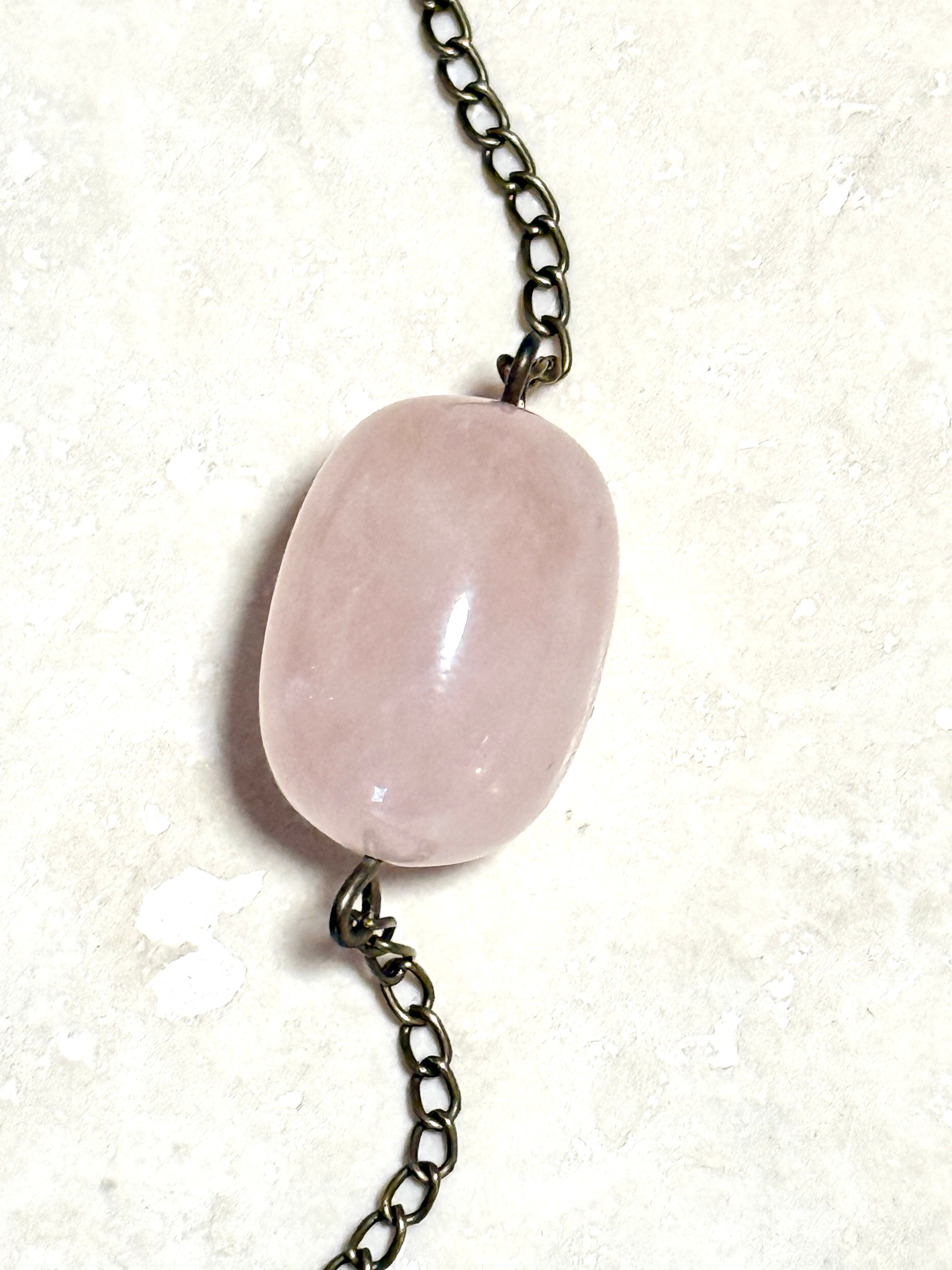 Natural Rose Quartz Short Necklace, Bronze Chain - photo 4