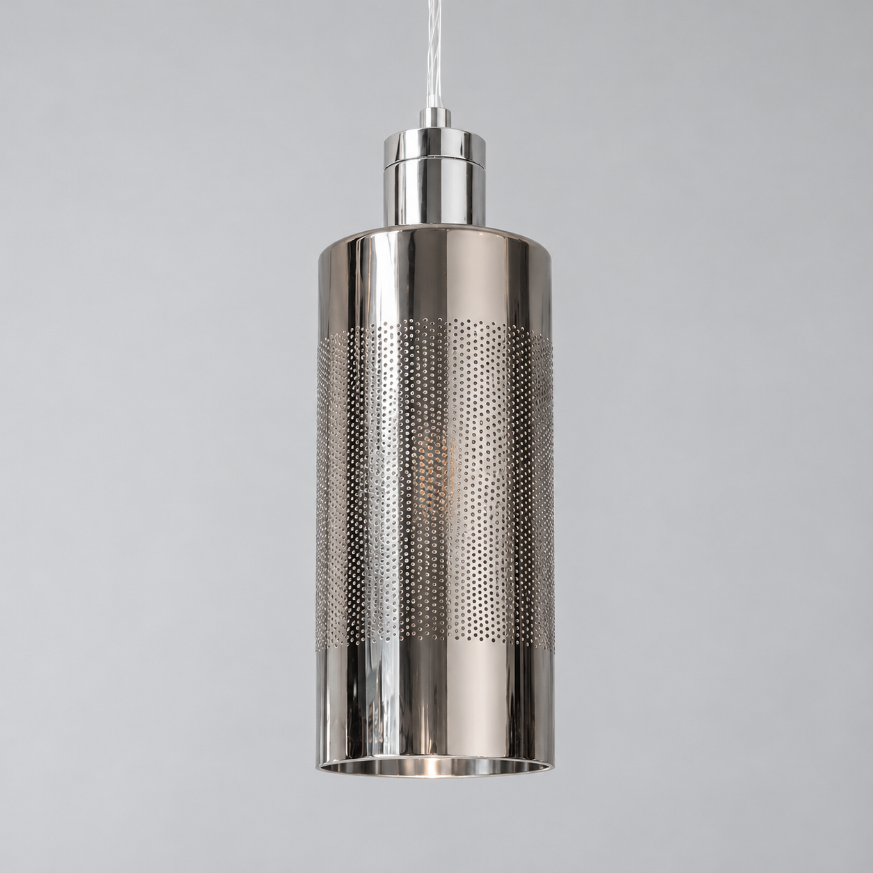 Smoked Chrome Glass Cylinder Pendant Light, Modern Hanging Lamp - photo 5